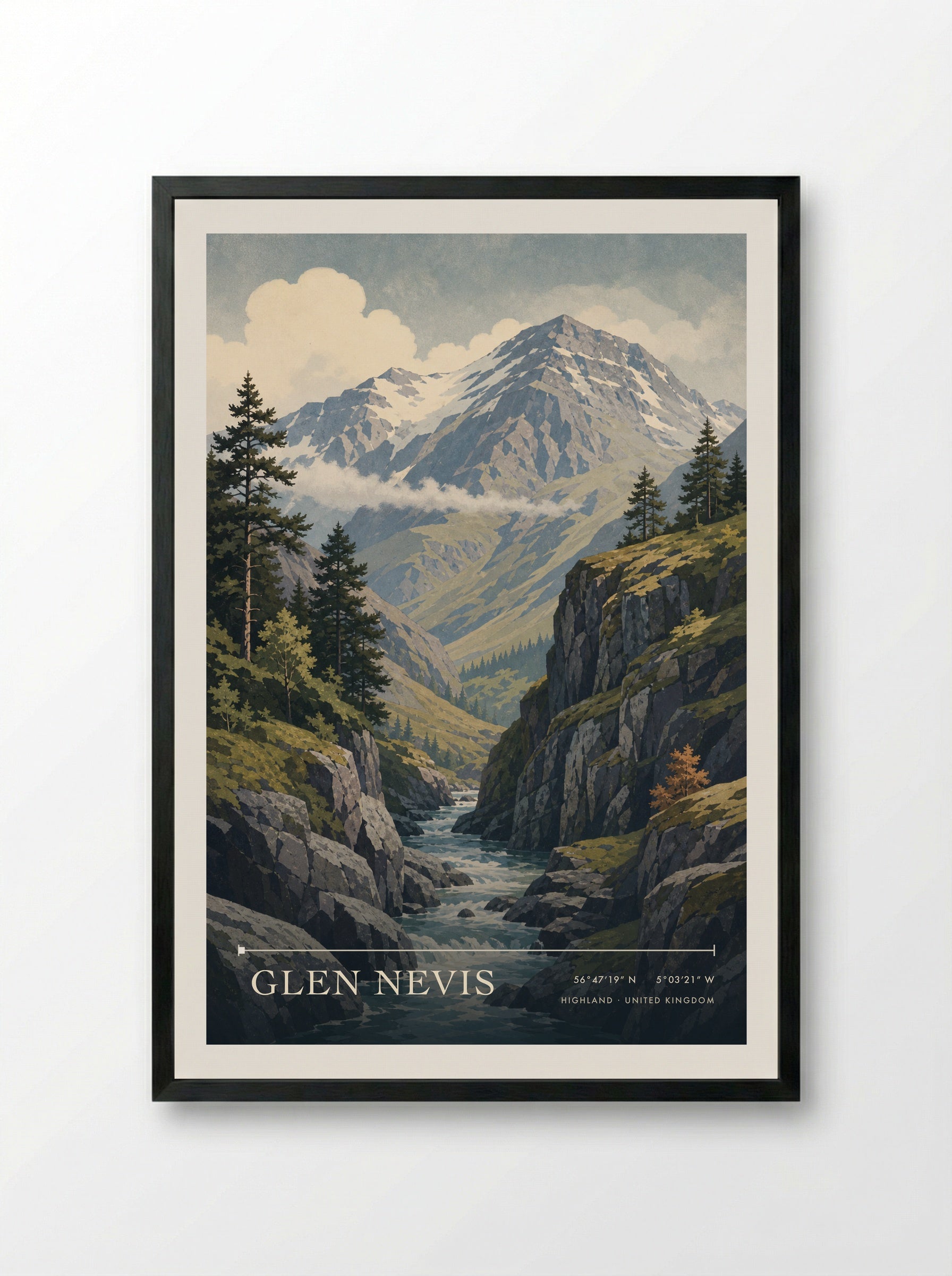 Glen Nevis Highland United Kingdom Travel Poster - Framed Print Black