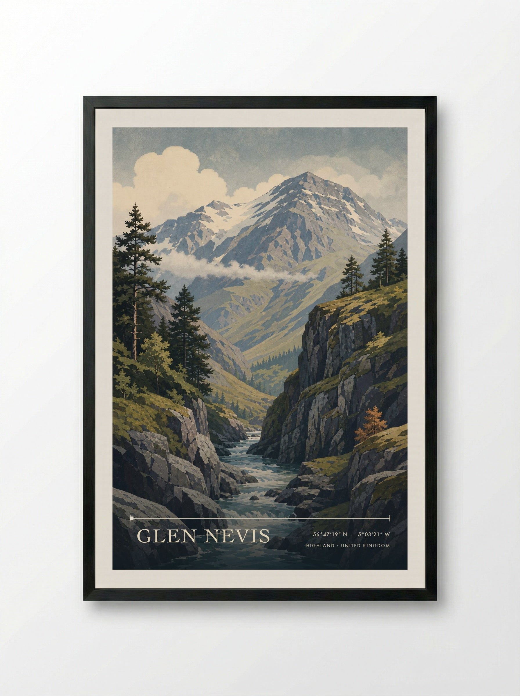 Glen Nevis Highland United Kingdom Travel Poster - Framed Print Black