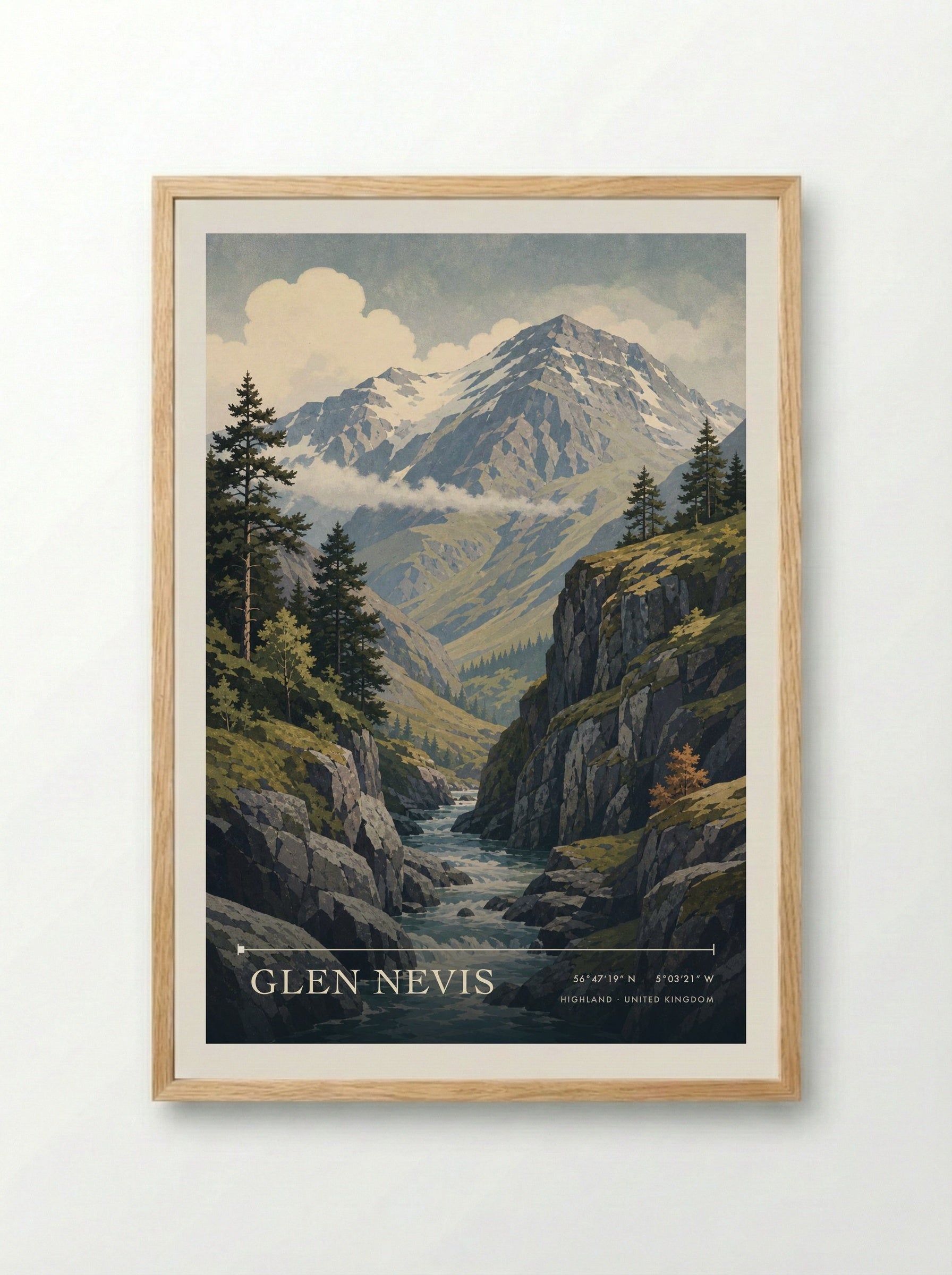 Glen Nevis Highland United Kingdom Travel Poster - Framed Print Wood