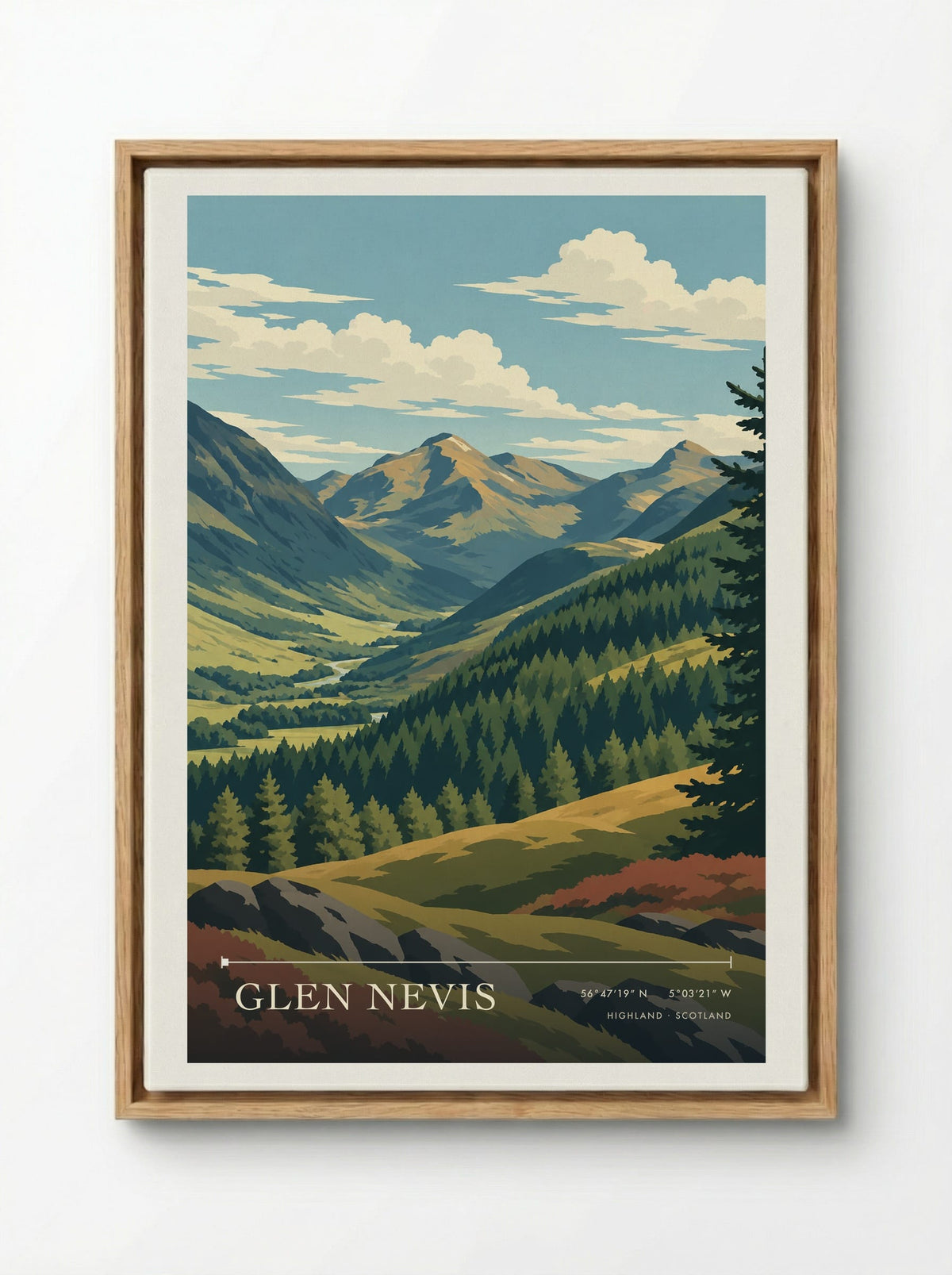 Glen Nevis, Highland | Travel Poster - Framed Canvas Wood