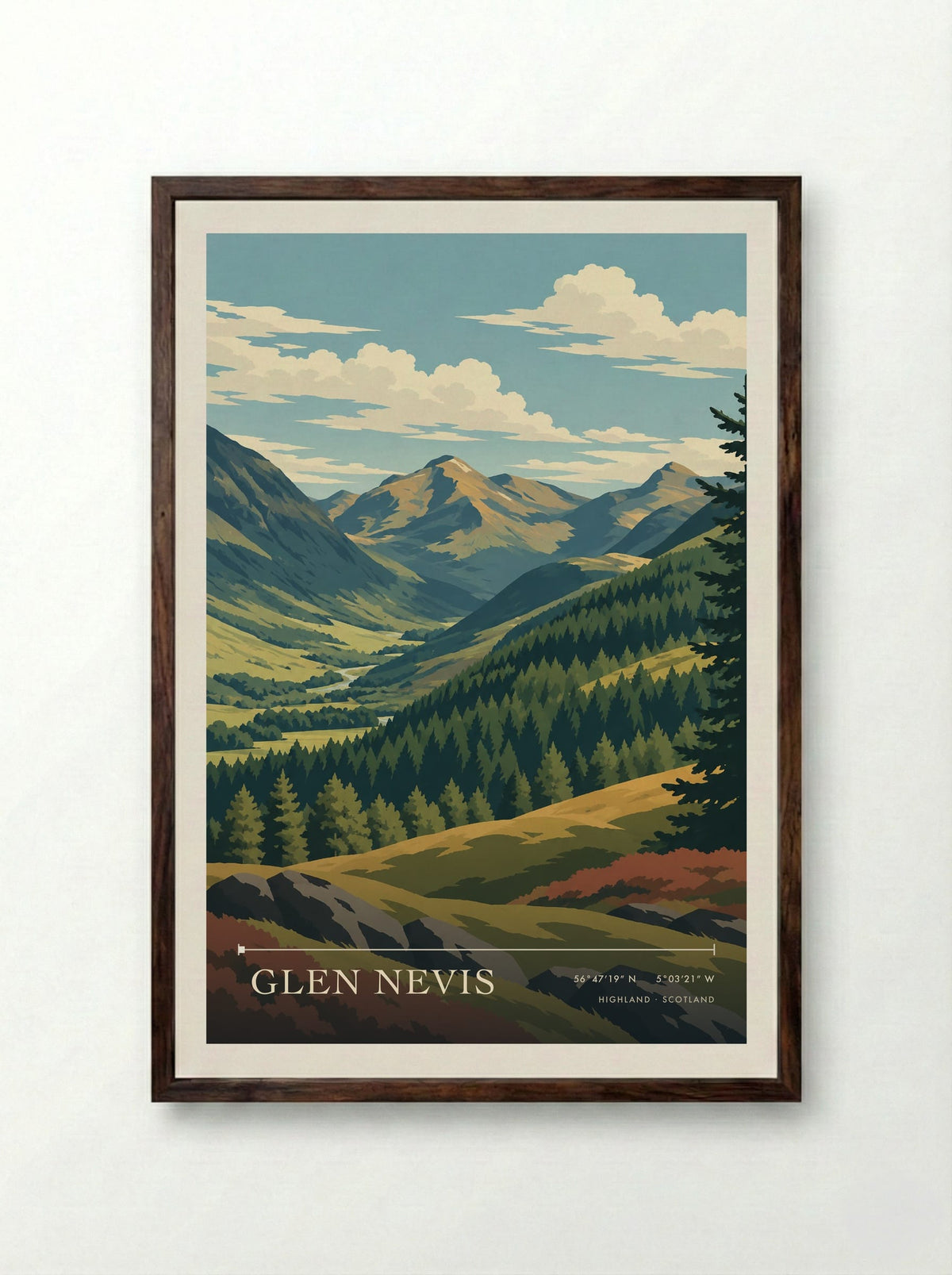 Glen Nevis, Highland | Travel Poster - Framed Print Dark Wood