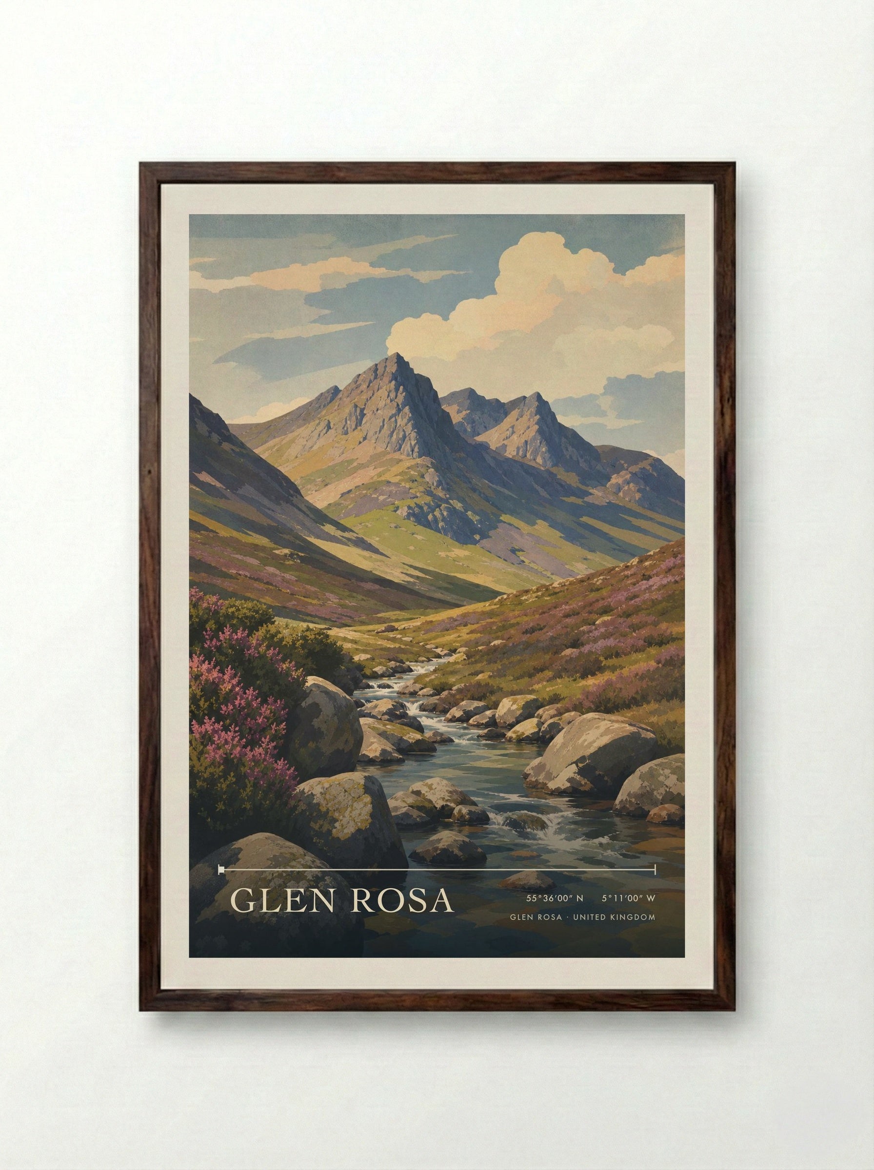 Glen Rosa United Kingdom Travel Poster - Framed Print Dark Wood