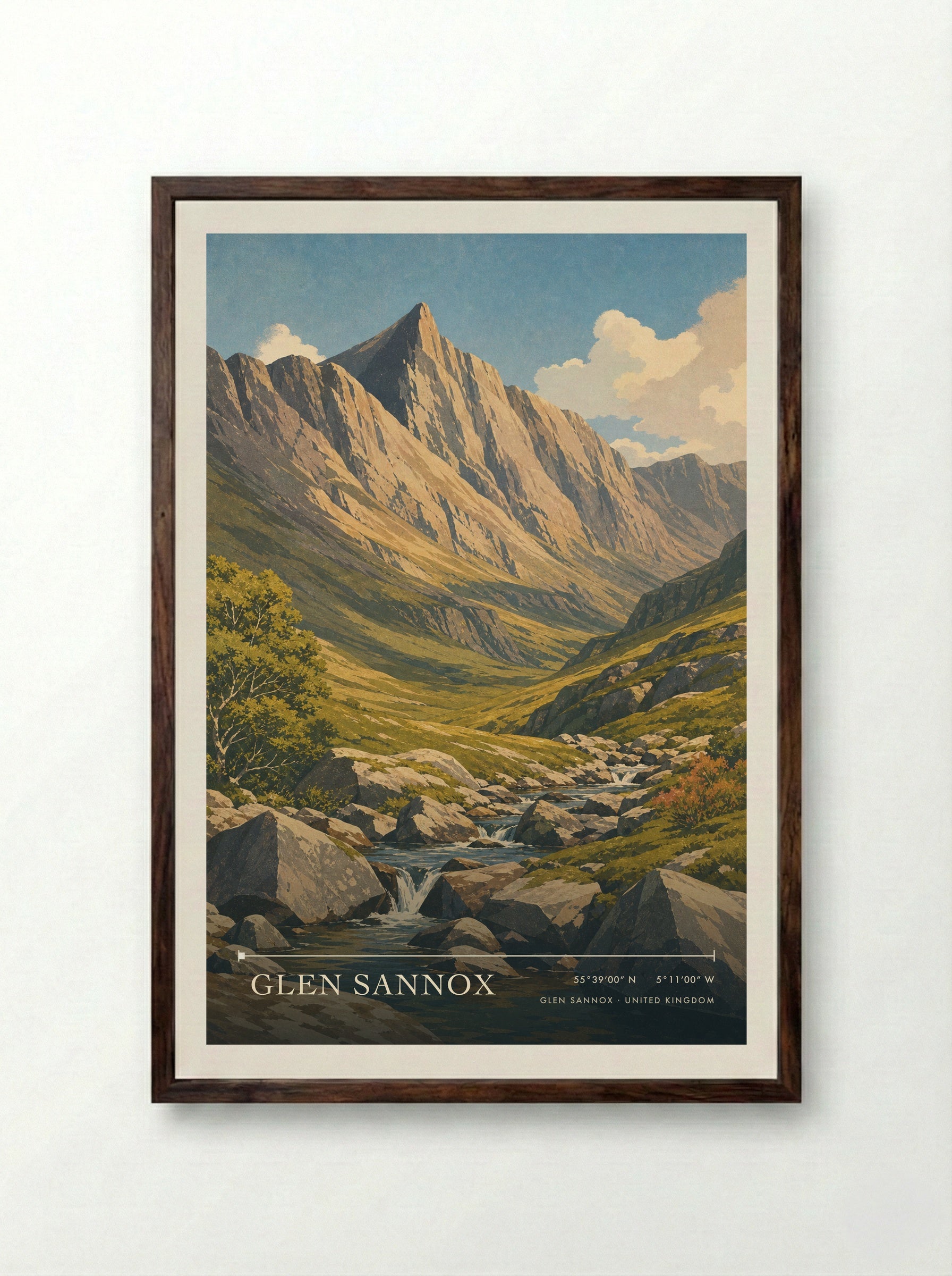 Glen Sannox United Kingdom Travel Poster - Framed Print Dark Wood