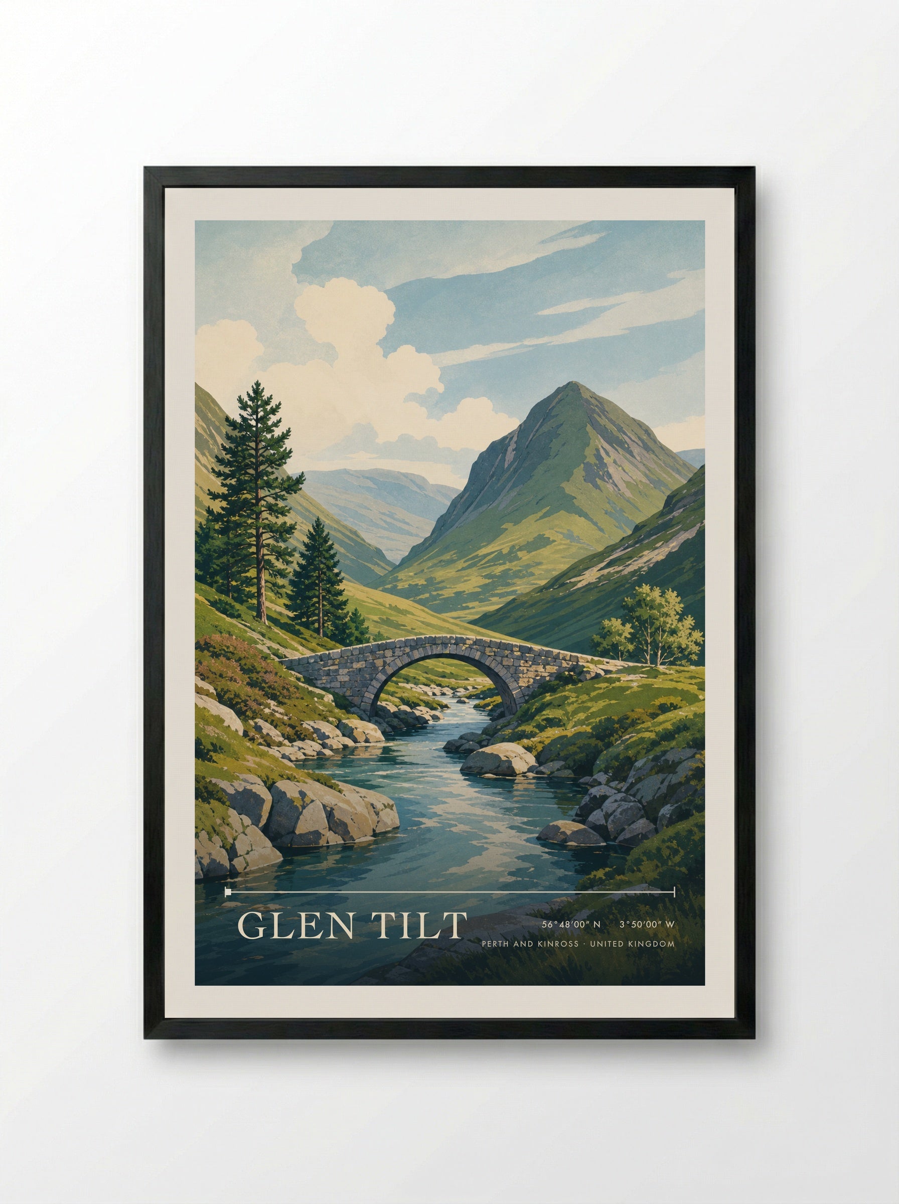Glen Tilt Perth and Kinross United Kingdom Travel Poster - Framed Print Black