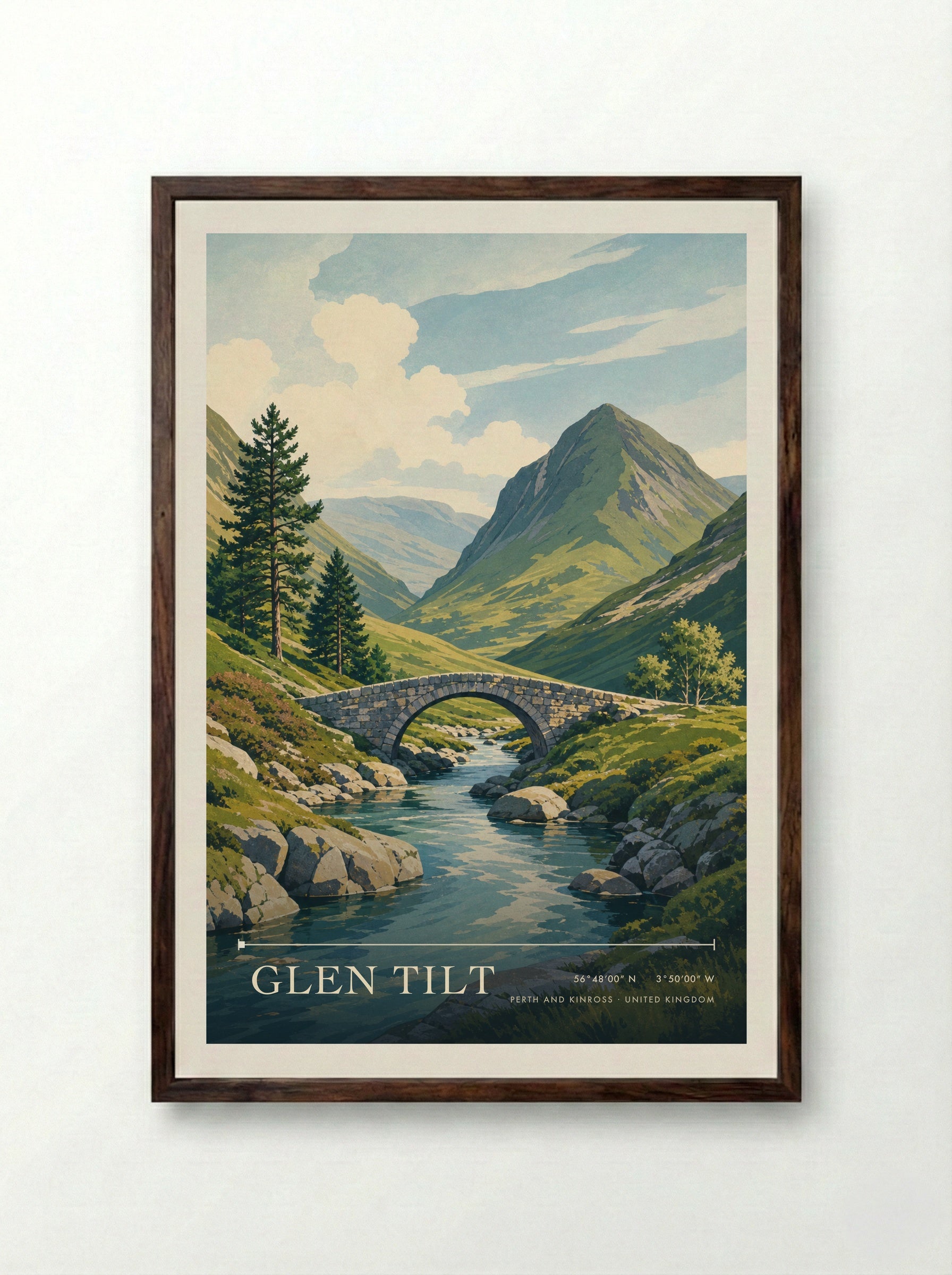 Glen Tilt Perth and Kinross United Kingdom Travel Poster - Framed Print Dark Wood