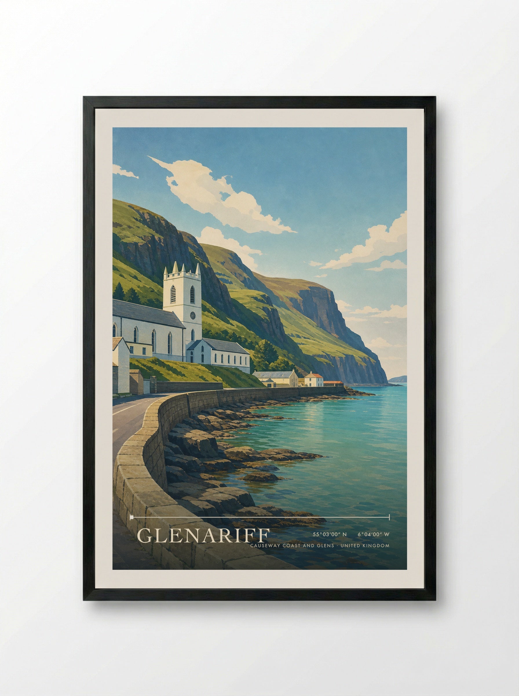 Glenariff Causeway Coast and Glens United Kingdom Travel Poster - Framed Print Black