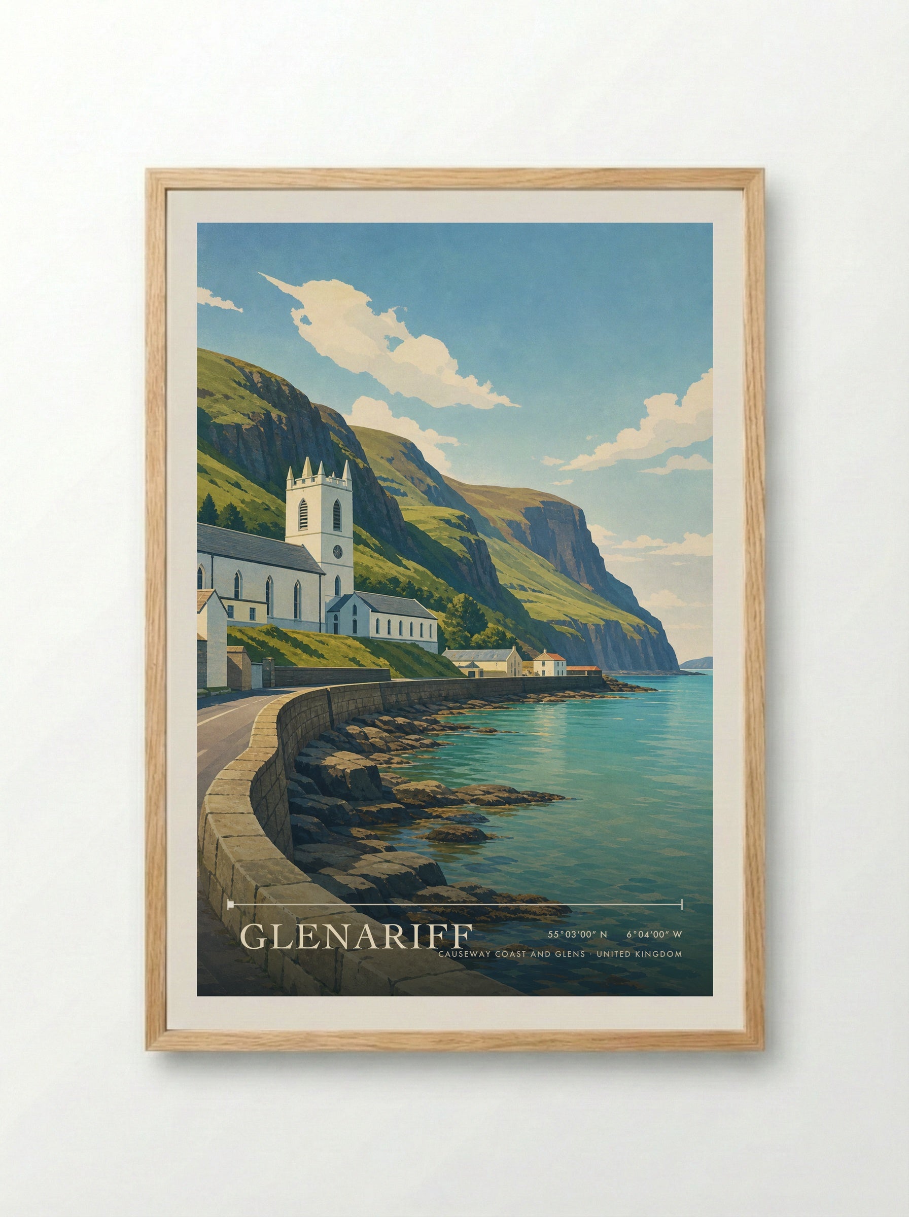 Glenariff Causeway Coast and Glens United Kingdom Travel Poster - Framed Print Wood