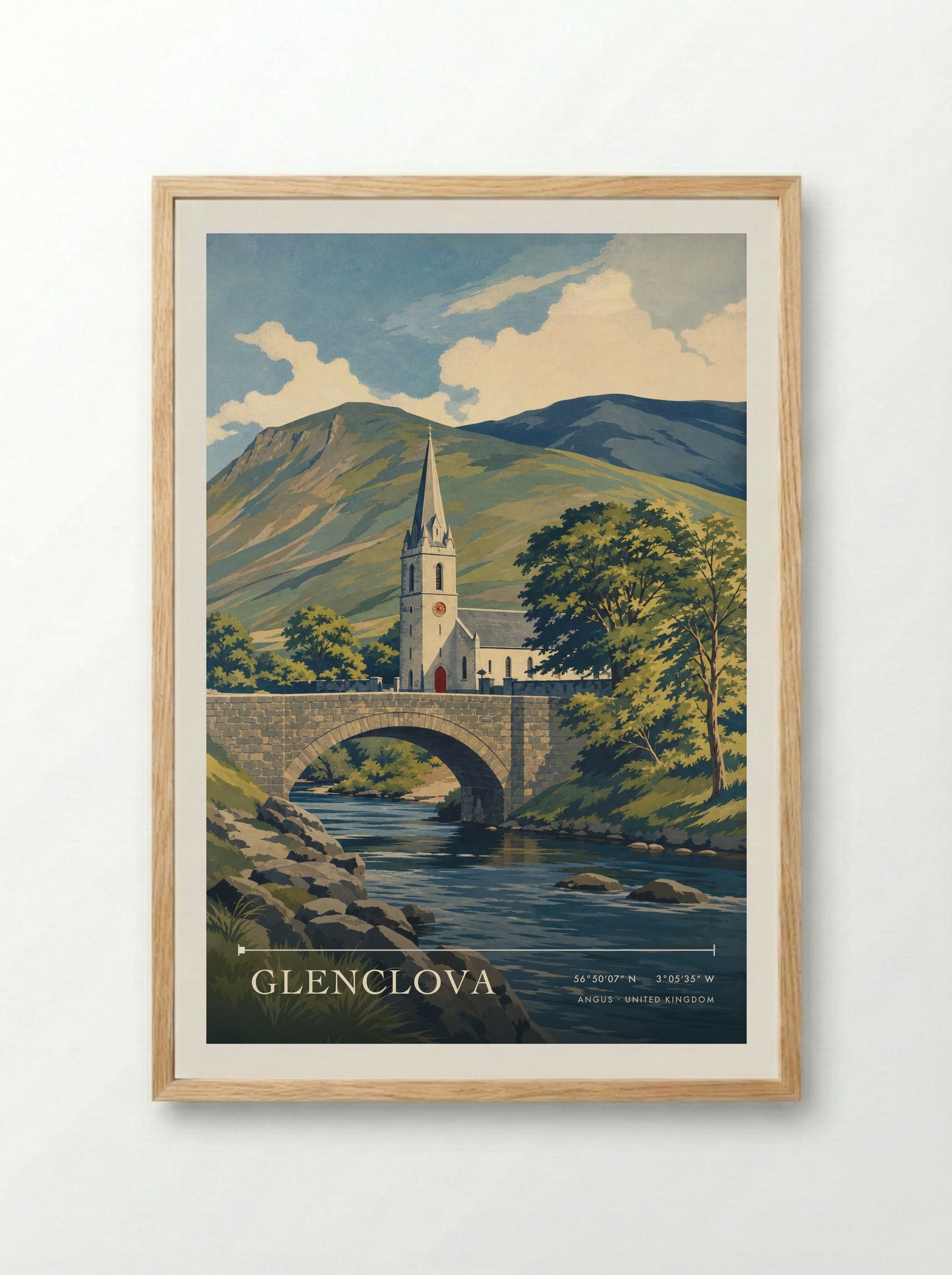 Glenclova Angus United Kingdom Travel Poster - Framed Print Wood