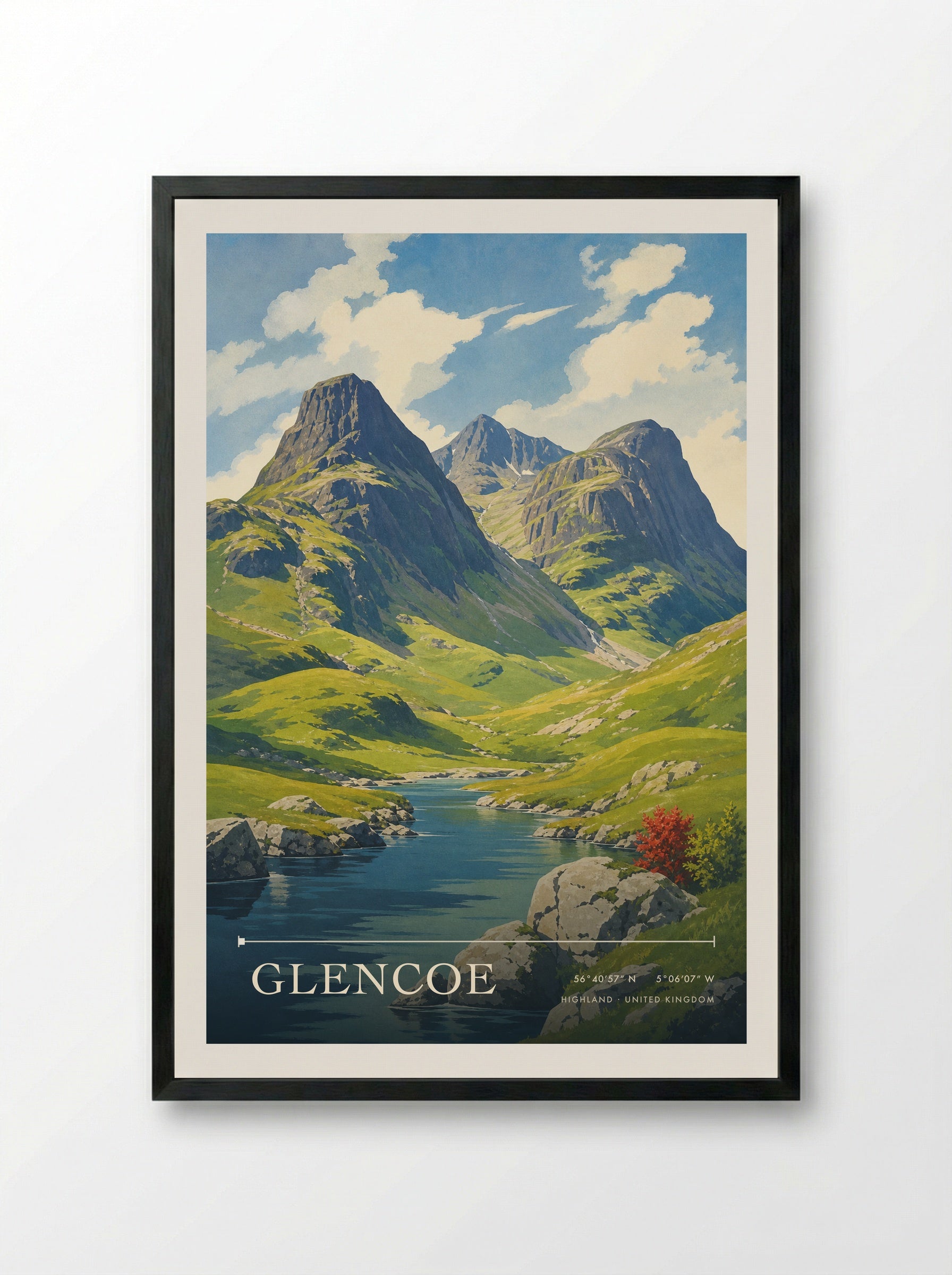Glencoe Highland United Kingdom Travel Poster - Framed Print Black