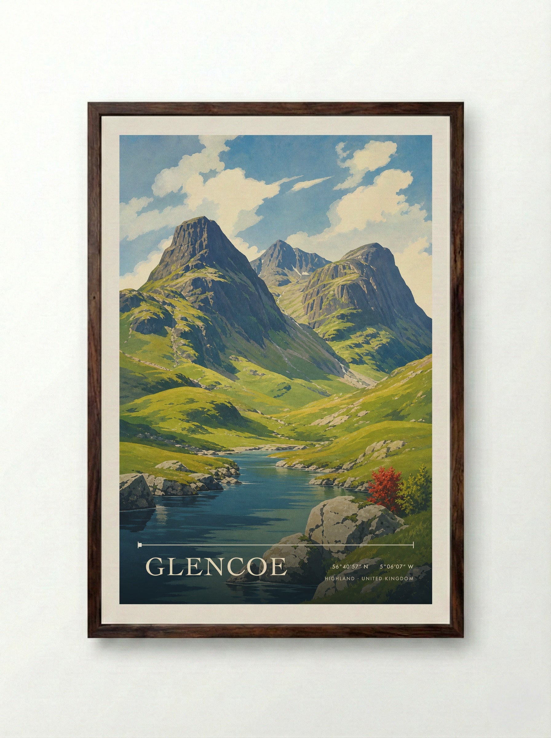 Glencoe Highland United Kingdom Travel Poster - Framed Print Dark Wood