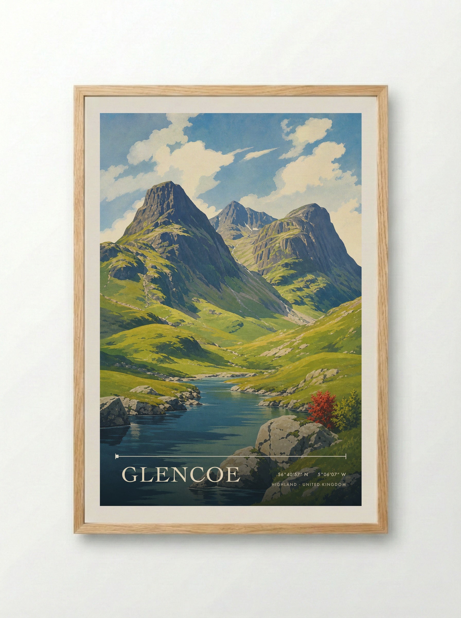 Glencoe Highland United Kingdom Travel Poster - Framed Print Wood