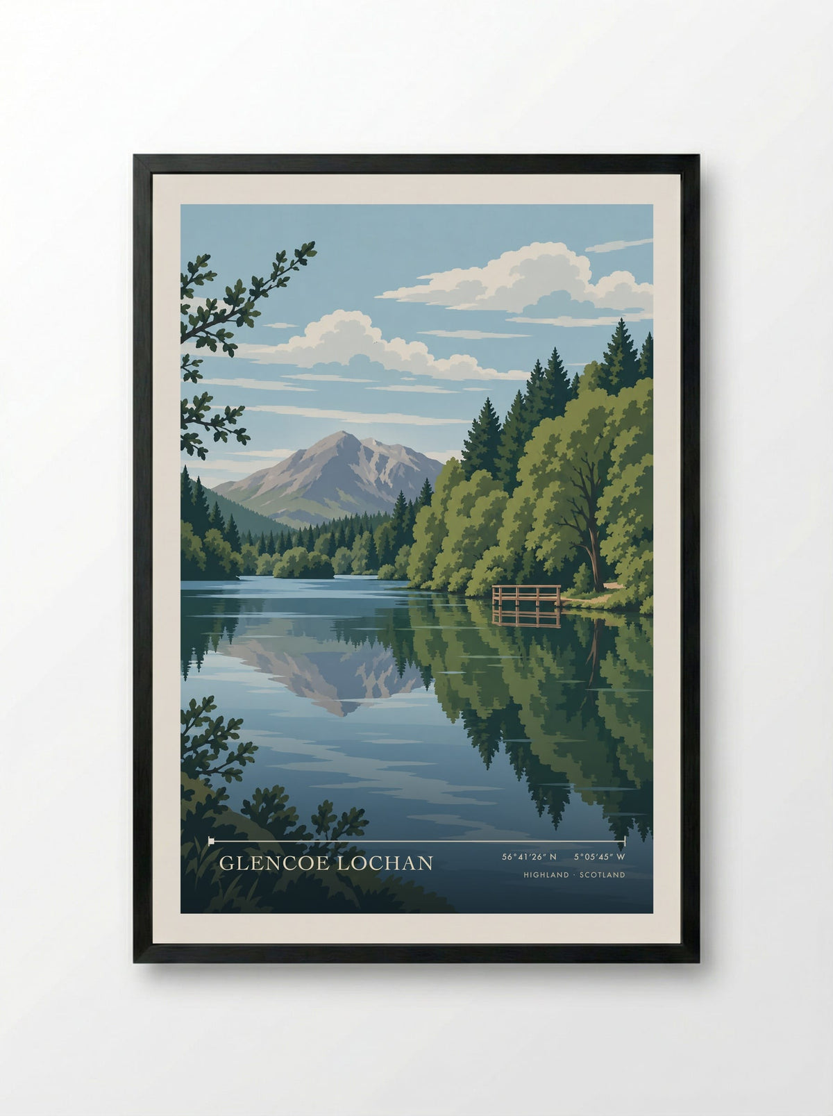 Glencoe Lochan, Highland | Travel Poster - Framed Print Black