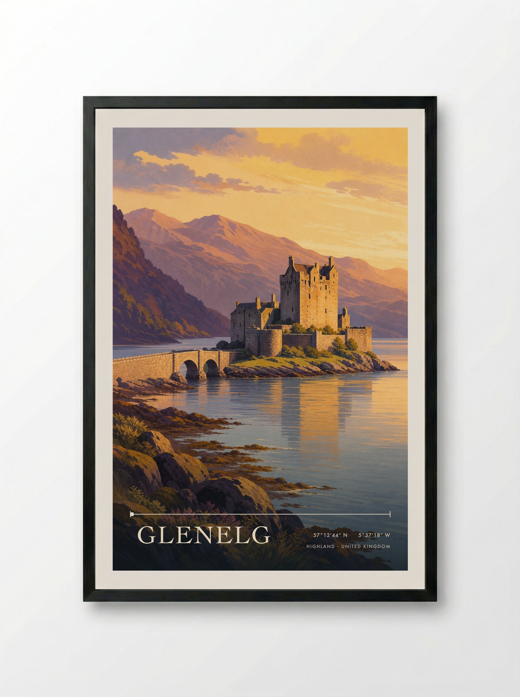Glenelg Highland United Kingdom Travel Poster - Framed Print Black