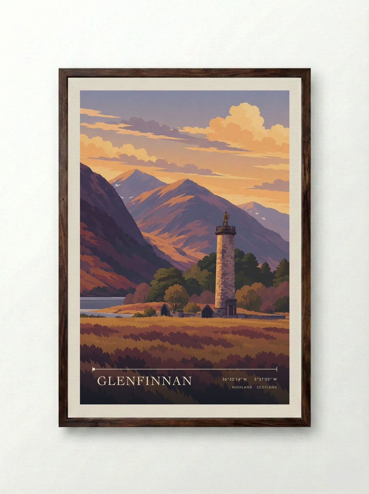 Glenfinnan, Highland | Travel Poster - Framed Print Dark Wood