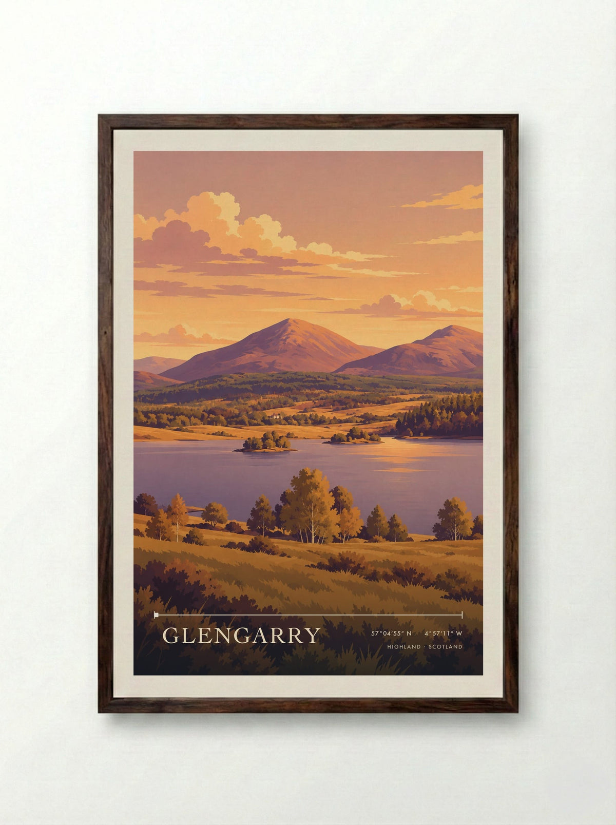 Glengarry, Highland | Travel Poster - Framed Print Dark Wood