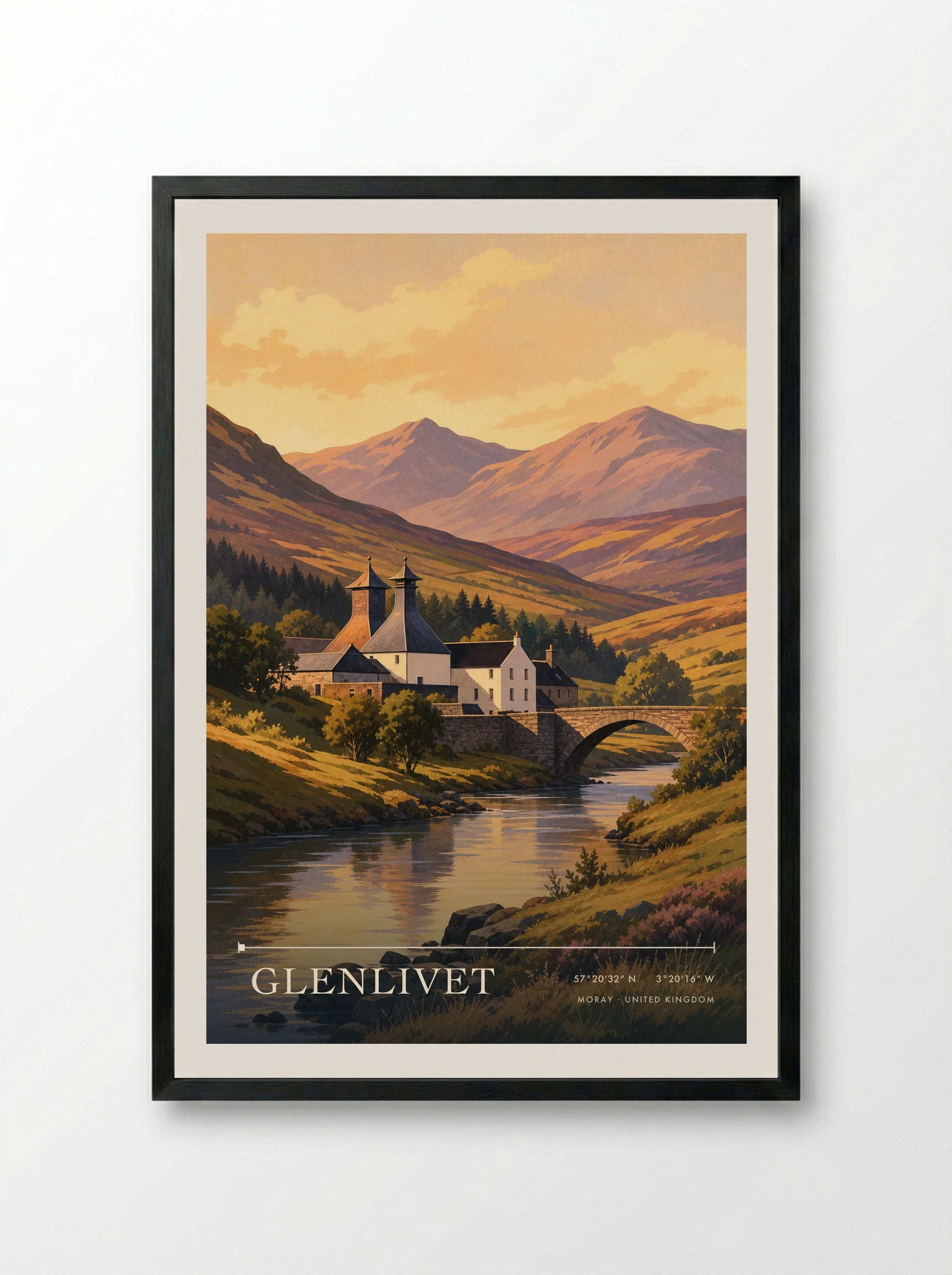 Glenlivet Moray United Kingdom Travel Poster - Framed Print Black