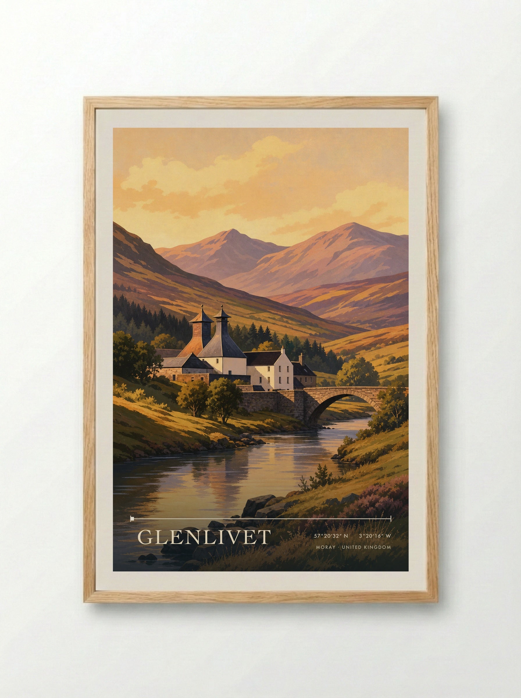 Glenlivet Moray United Kingdom Travel Poster - Framed Print Wood