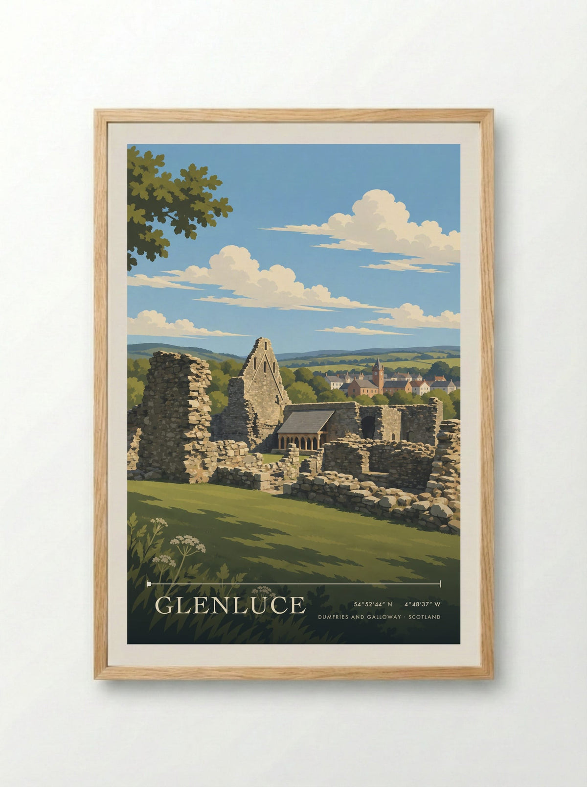 Glenluce, Dumfries and Galloway | Travel Poster - Framed Print Wood