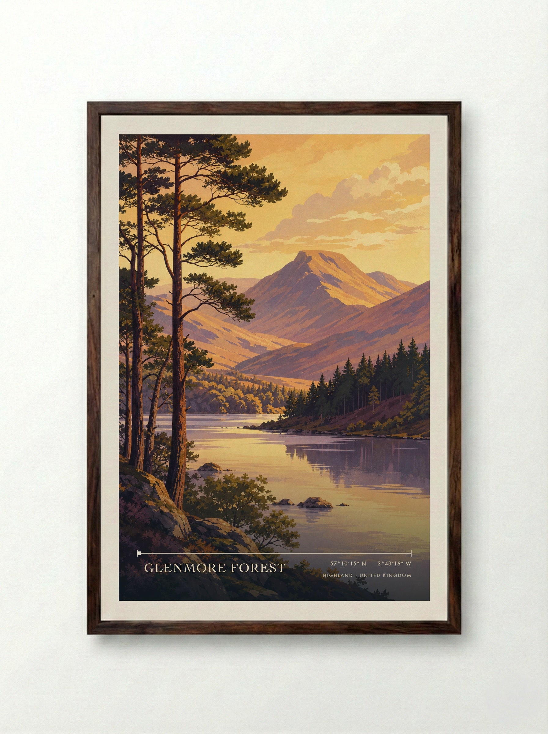 Glenmore Forest Highland United Kingdom Travel Poster - Framed Print Dark Wood