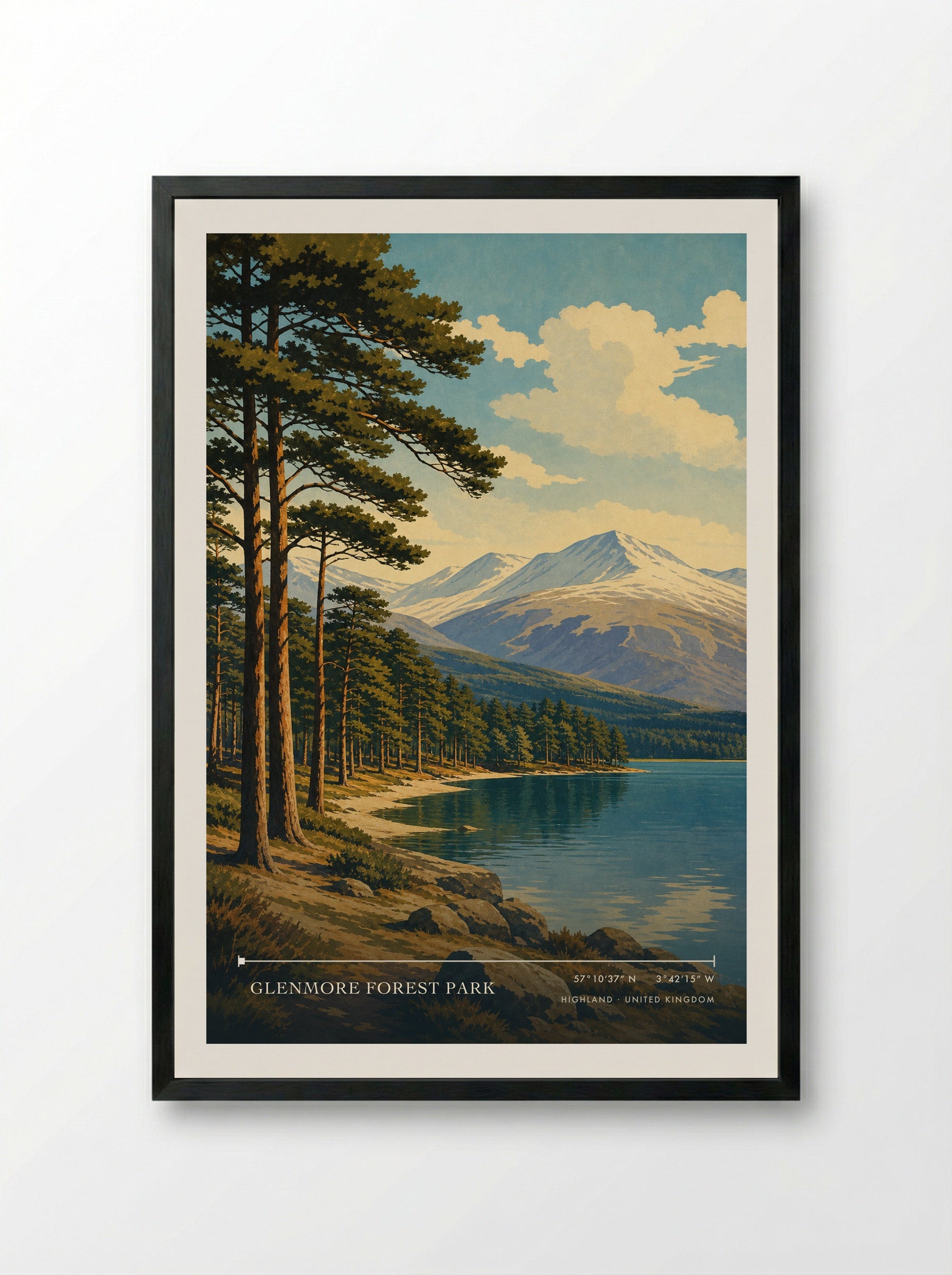 Glenmore Forest Park Highland United Kingdom Travel Poster - Framed Print Black