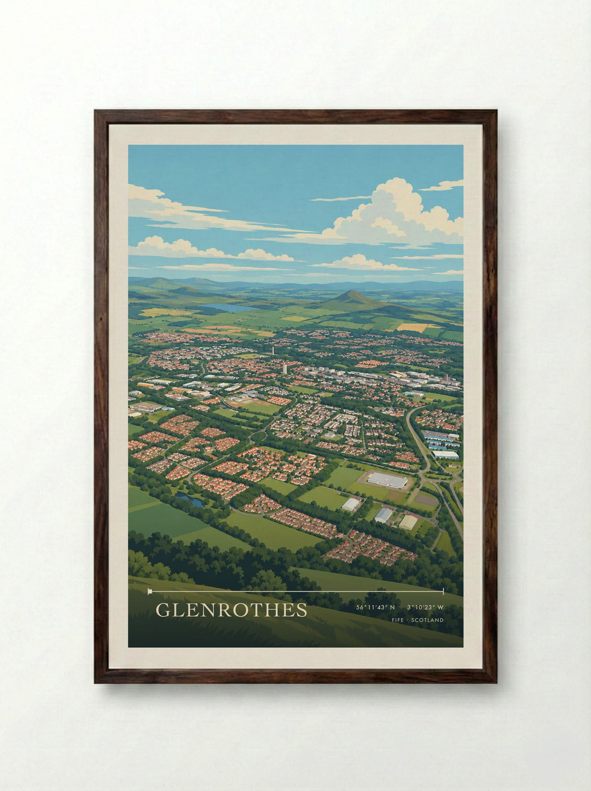 Glenrothes, Fife | Travel Poster - Framed Print Dark Wood