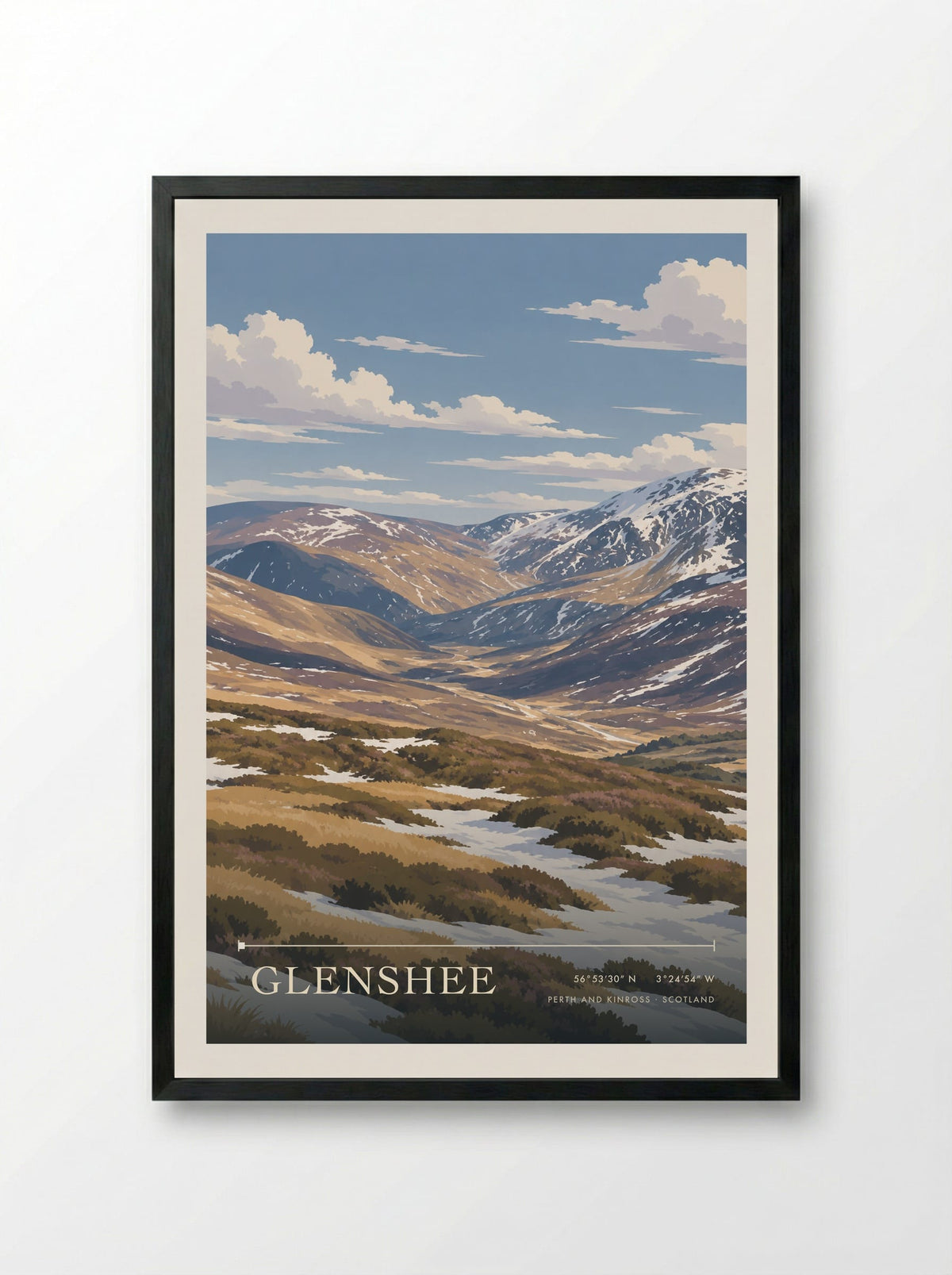 Glenshee, Perth and Kinross | Travel Poster - Framed Print Black