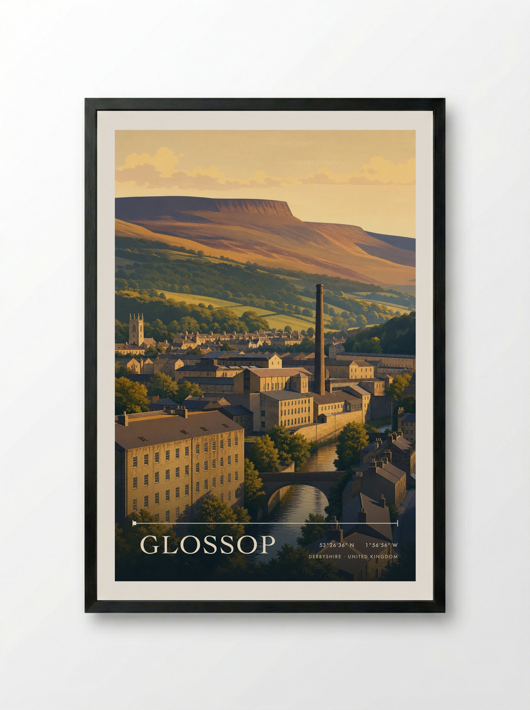 Glossop Derbyshire United Kingdom Travel Poster - Framed Print Black