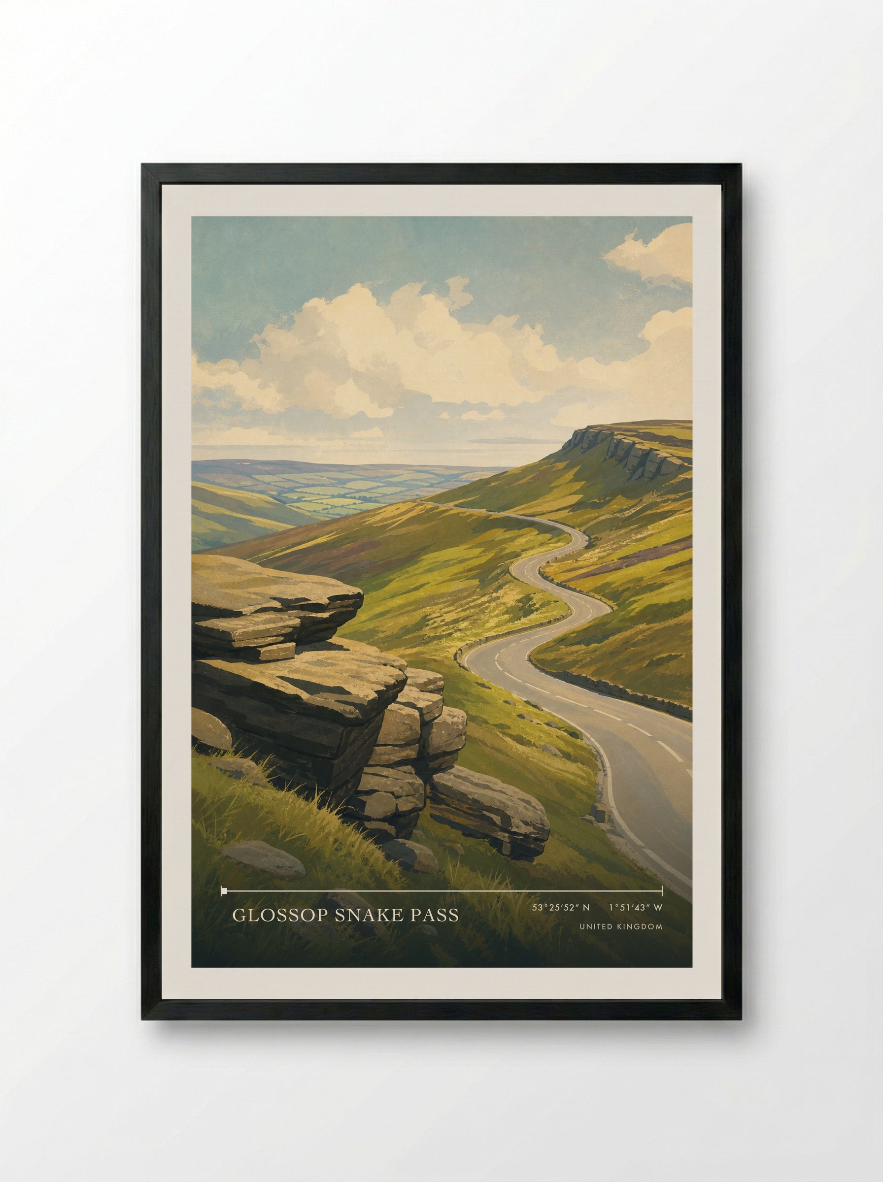 Glossop Snake Pass United Kingdom Travel Poster - Framed Print Black