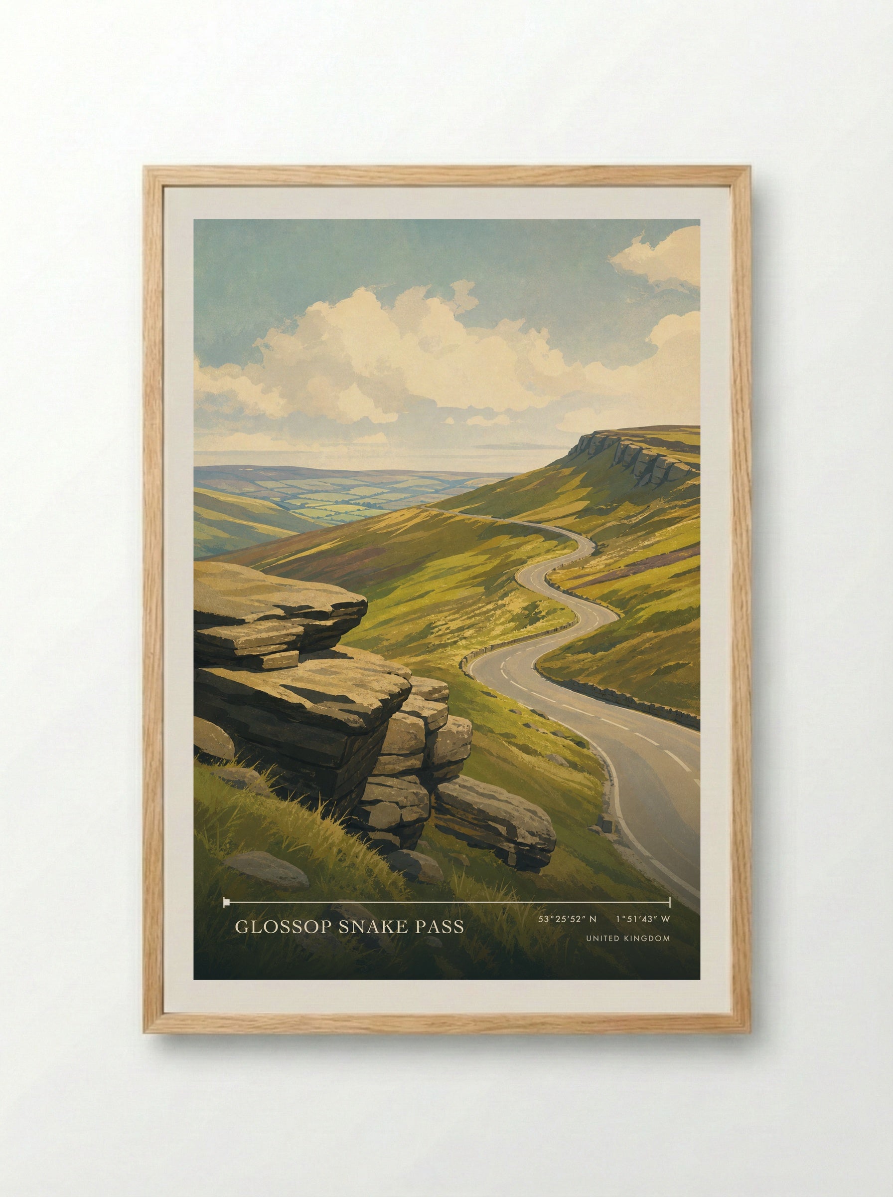 Glossop Snake Pass United Kingdom Travel Poster - Framed Print Wood