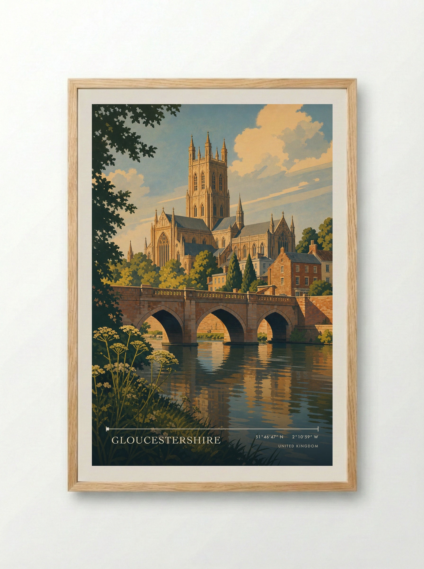 Gloucestershire United Kingdom Travel Poster - Framed Print Wood