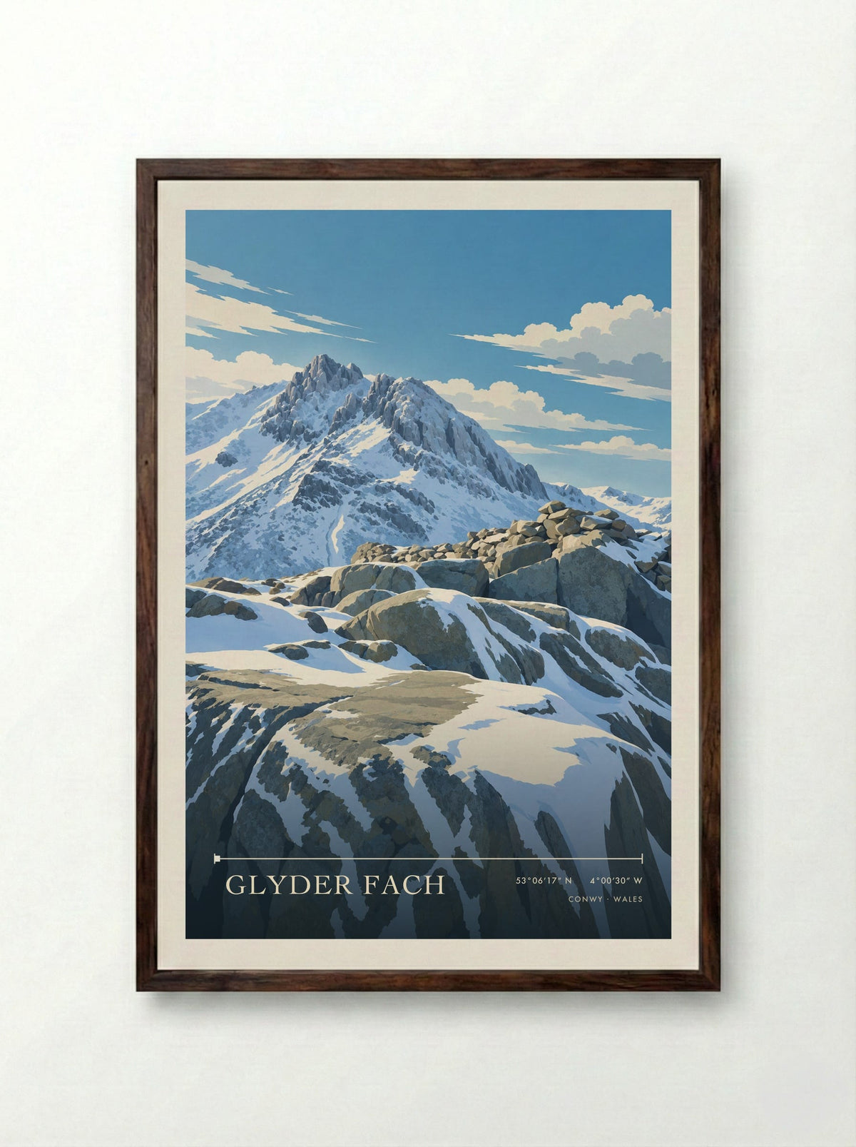 Glyder Fach, Conwy | Travel Poster - Framed Print Dark Wood