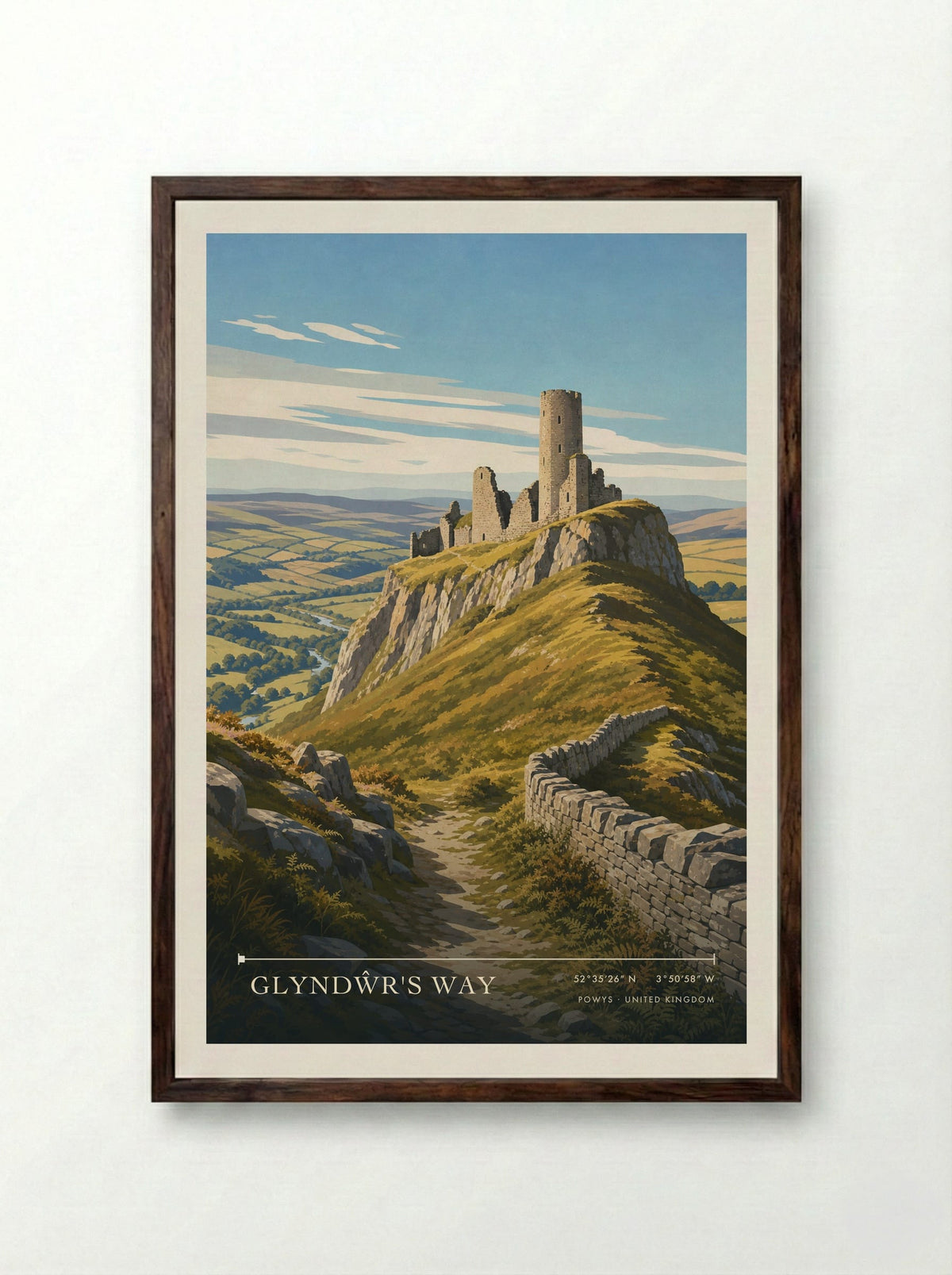 Glyndŵr's Way Powys United Kingdom Travel Poster - Framed Print Dark Wood