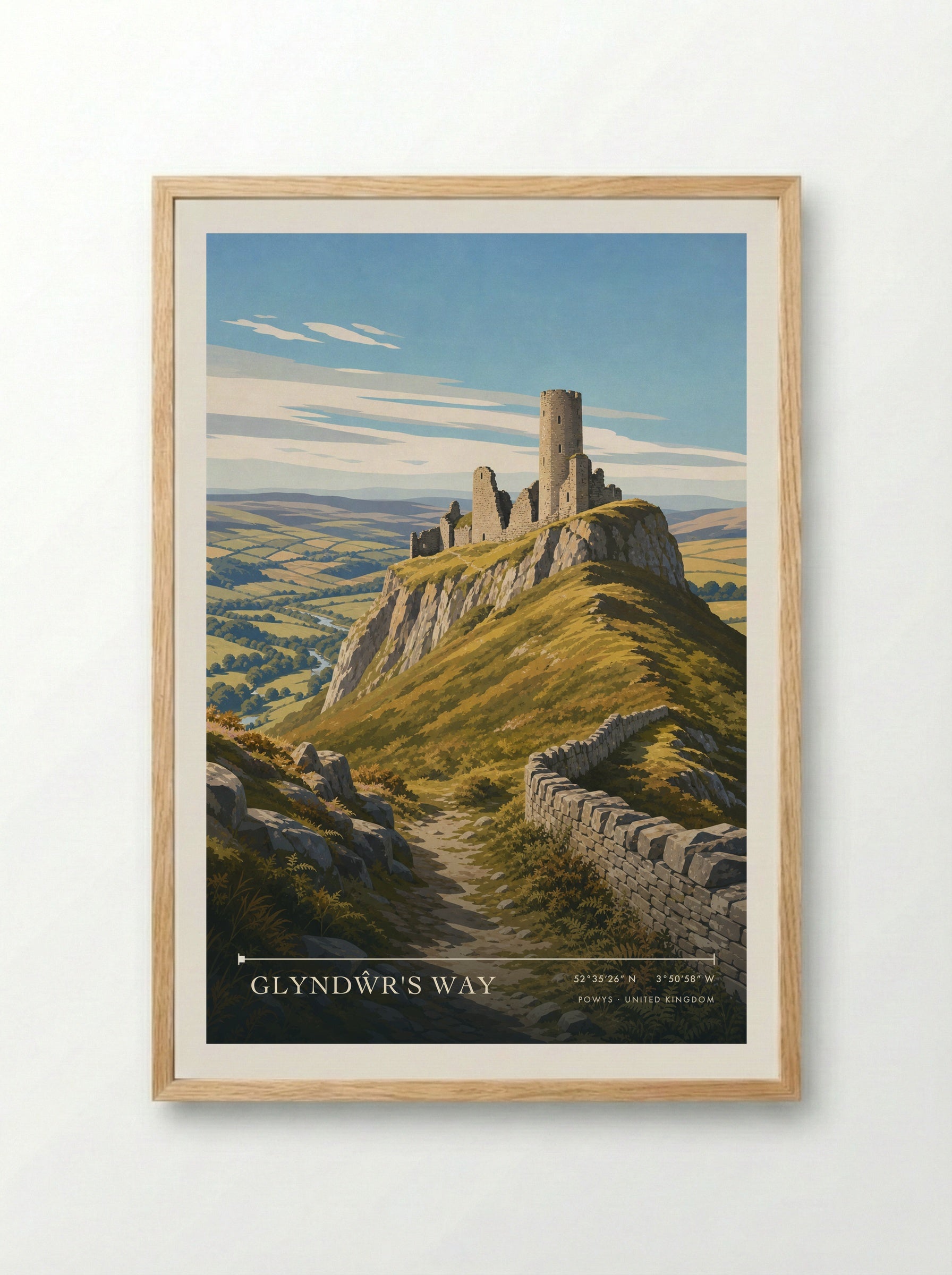 Glyndŵr's Way Powys United Kingdom Travel Poster - Framed Print Wood