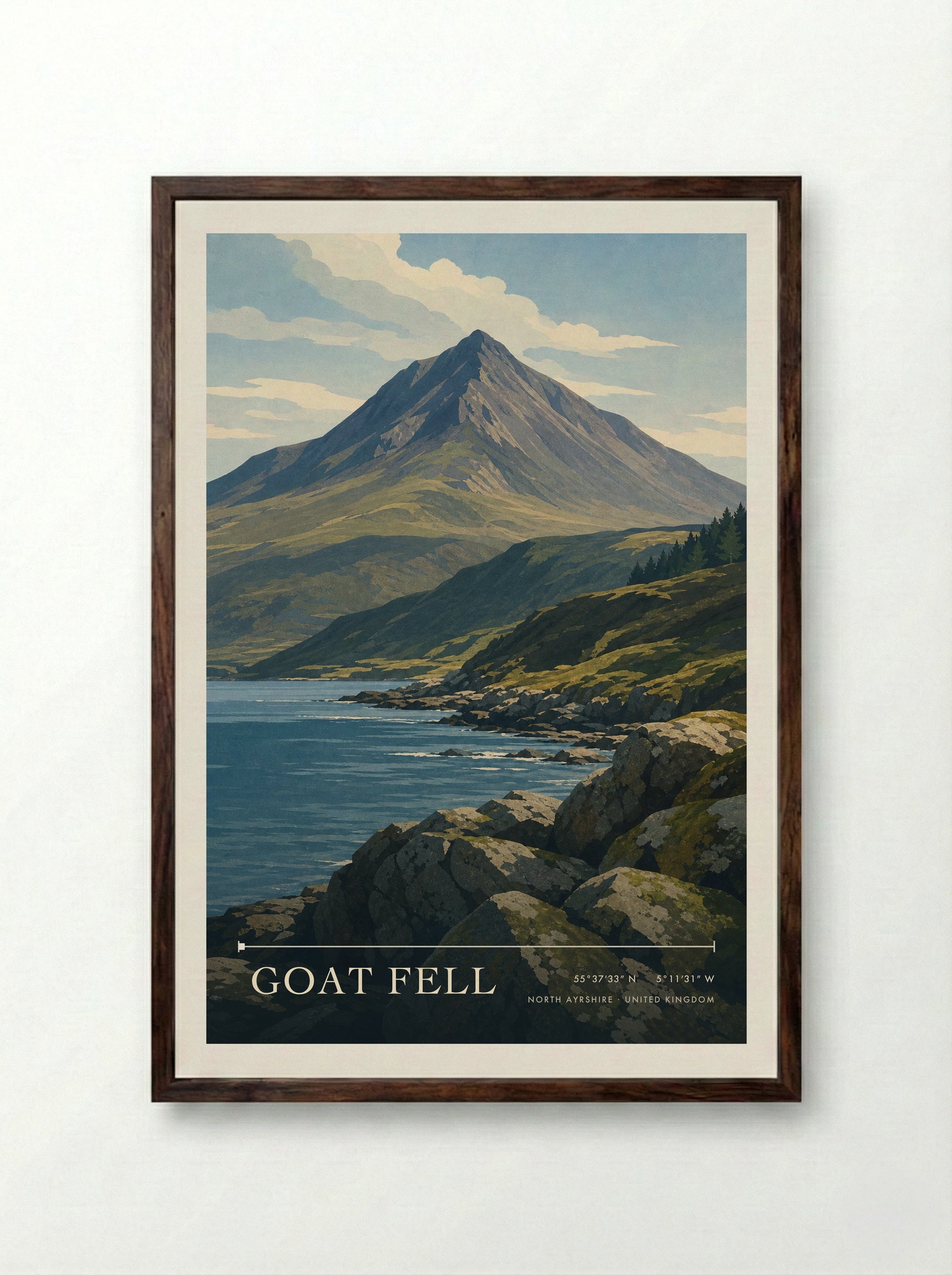 Goat Fell North Ayrshire United Kingdom Travel Poster - Framed Print Dark Wood