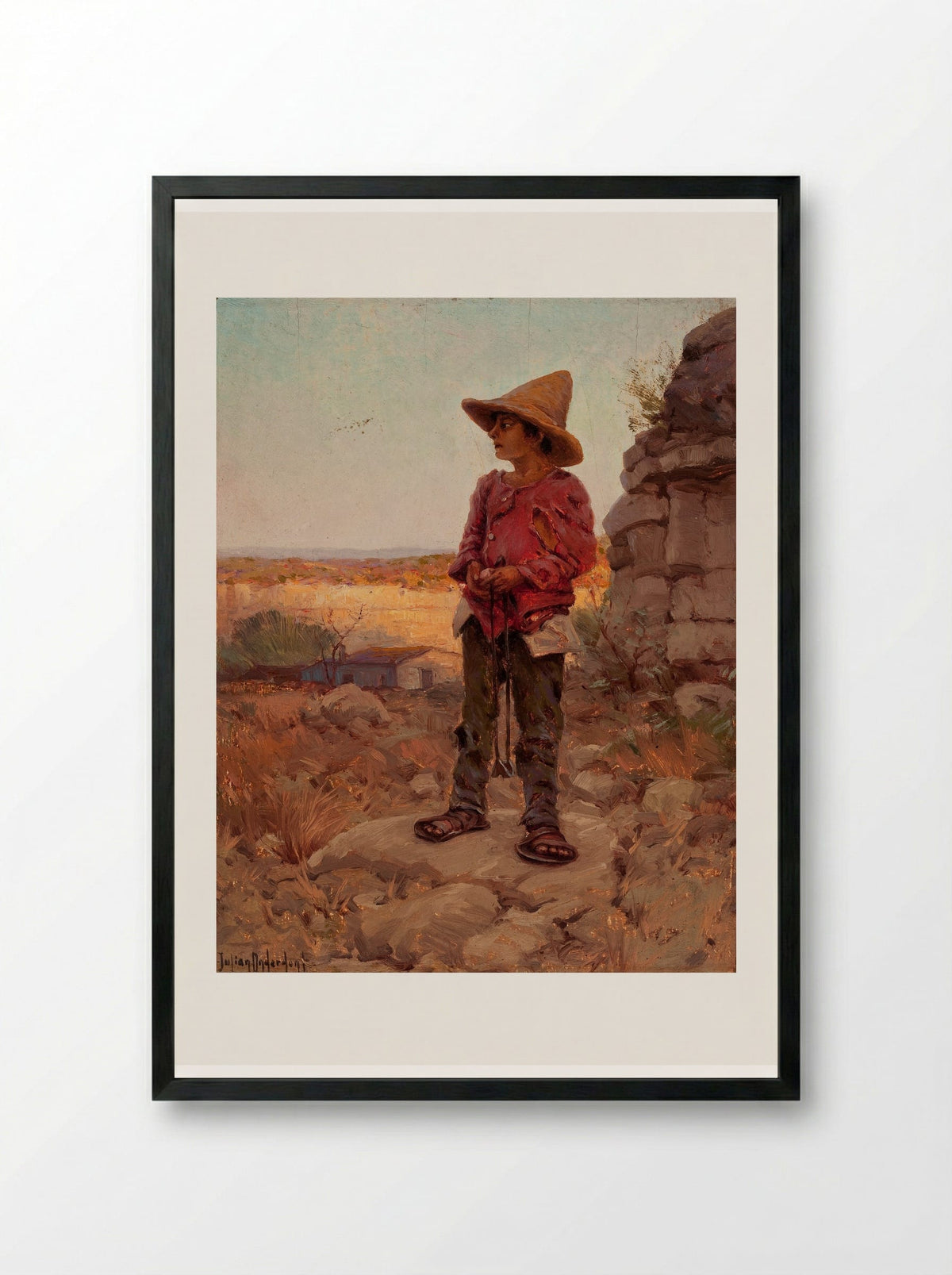 Goat Herder at the San Antonio Quarry - Robert Julian Onderdonk - Framed Print Black
