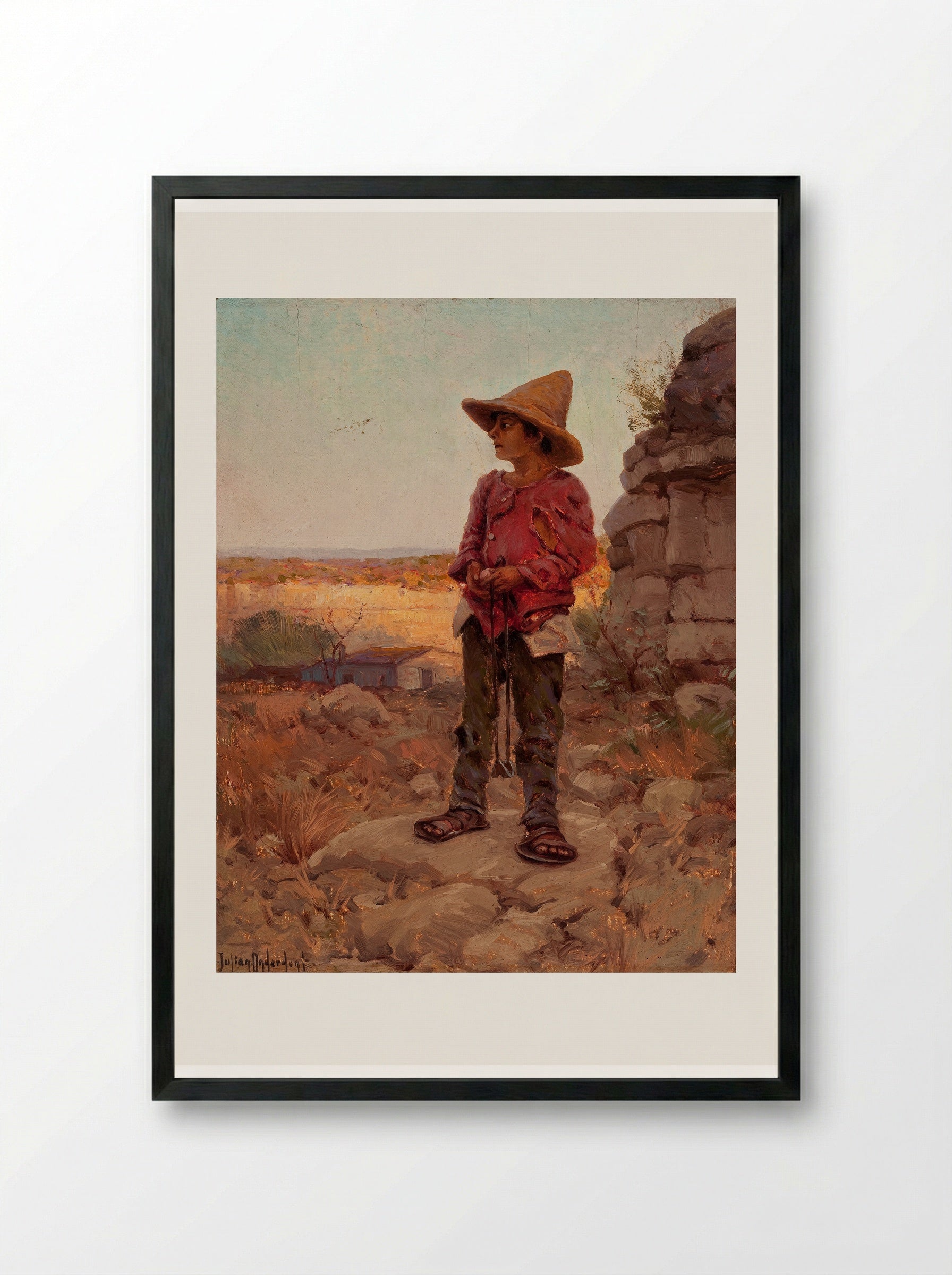 Goat Herder at the San Antonio Quarry - Robert Julian Onderdonk - Framed Print Black