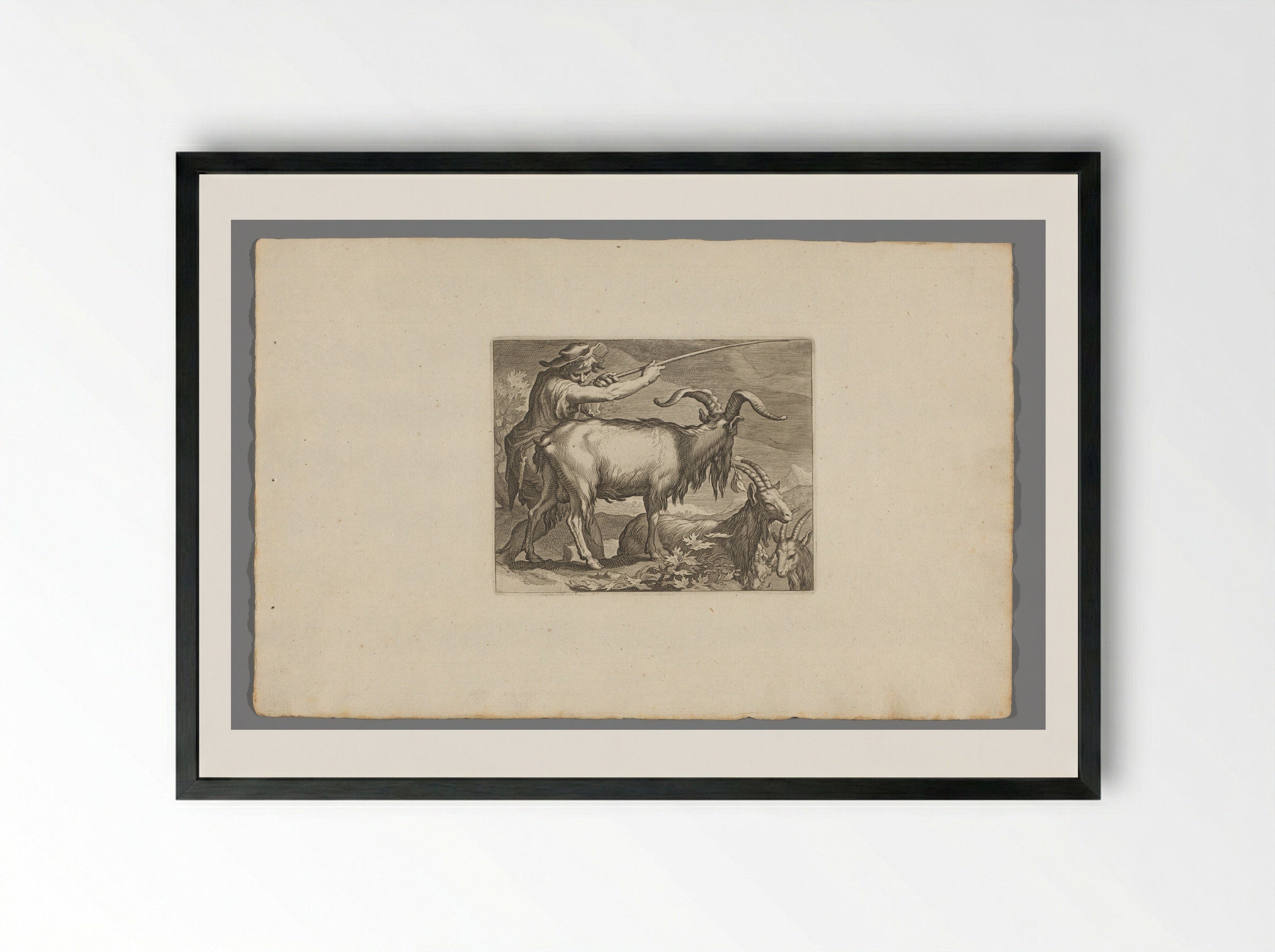 Goatherd with Goats - Boëtius Adamsz. Bolswert - Framed Print Black