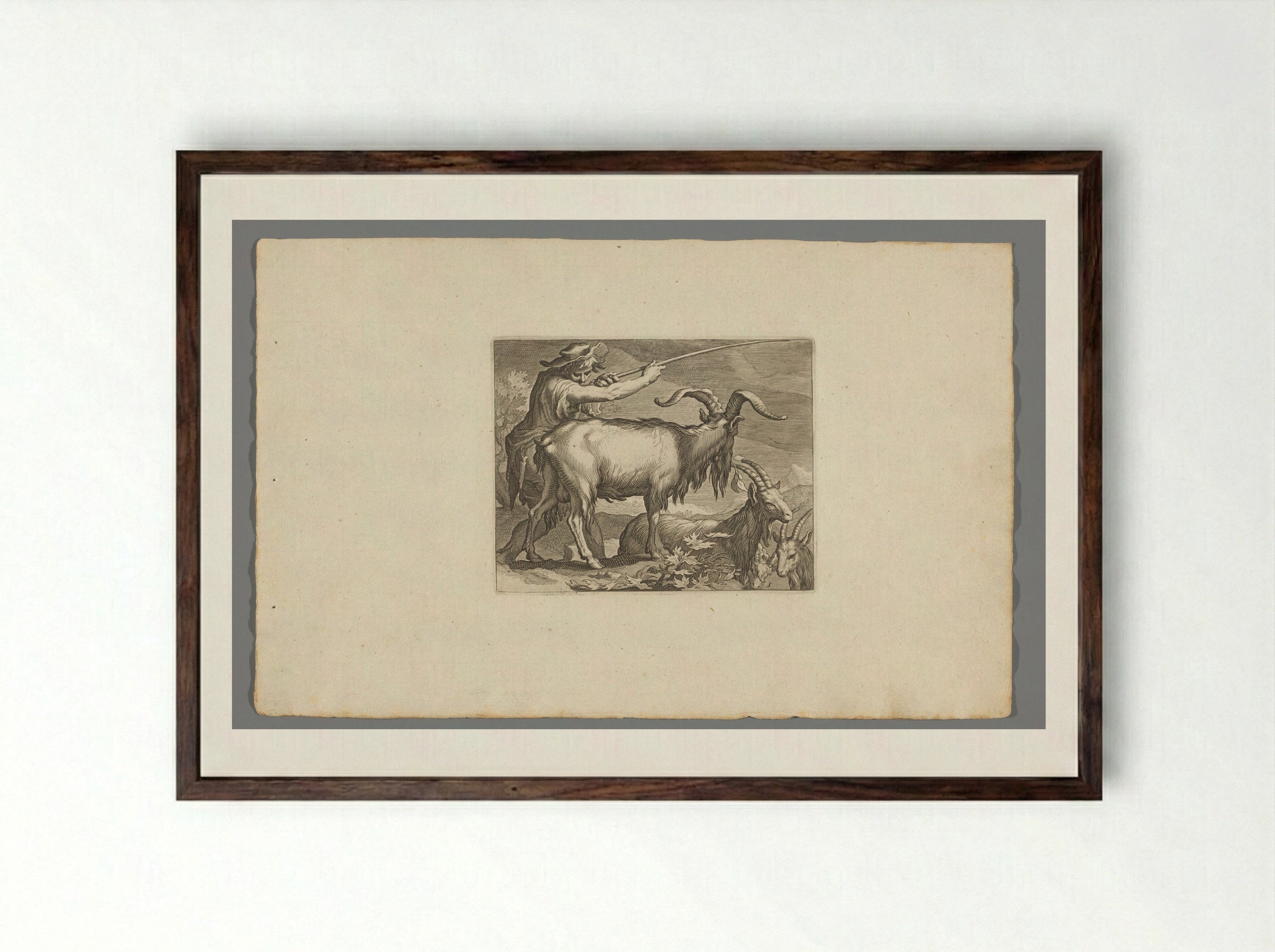 Goatherd with Goats - Boëtius Adamsz. Bolswert - Framed Print Dark Wood