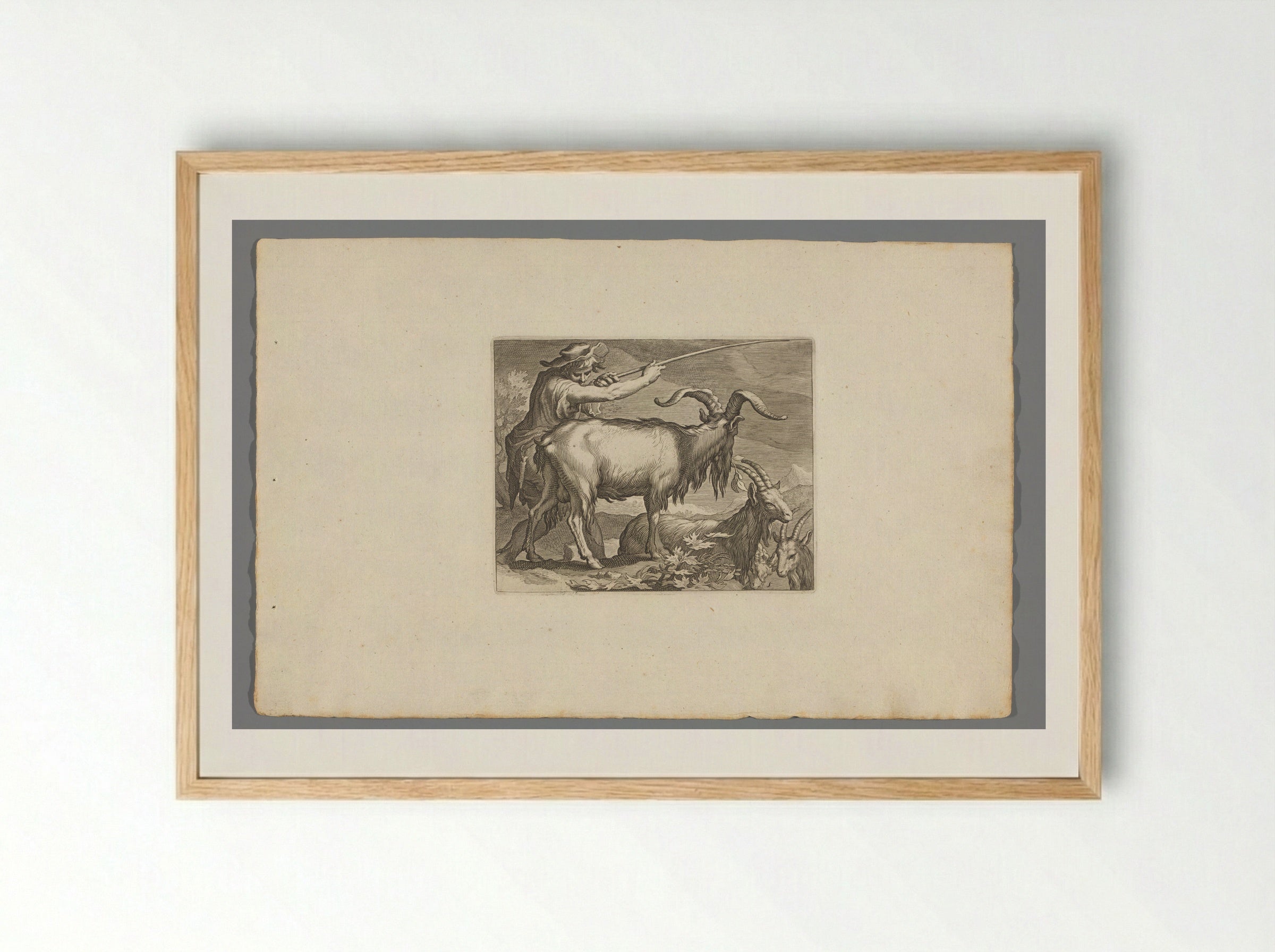 Goatherd with Goats - Boëtius Adamsz. Bolswert - Framed Print Wood