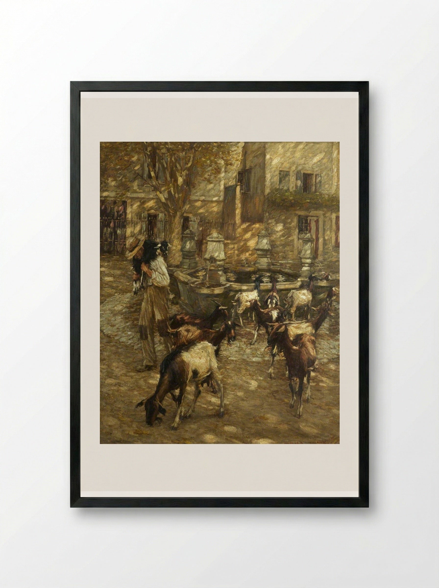 Goats at a Fountain - Henry Herbert La Thangue - Framed Print Black