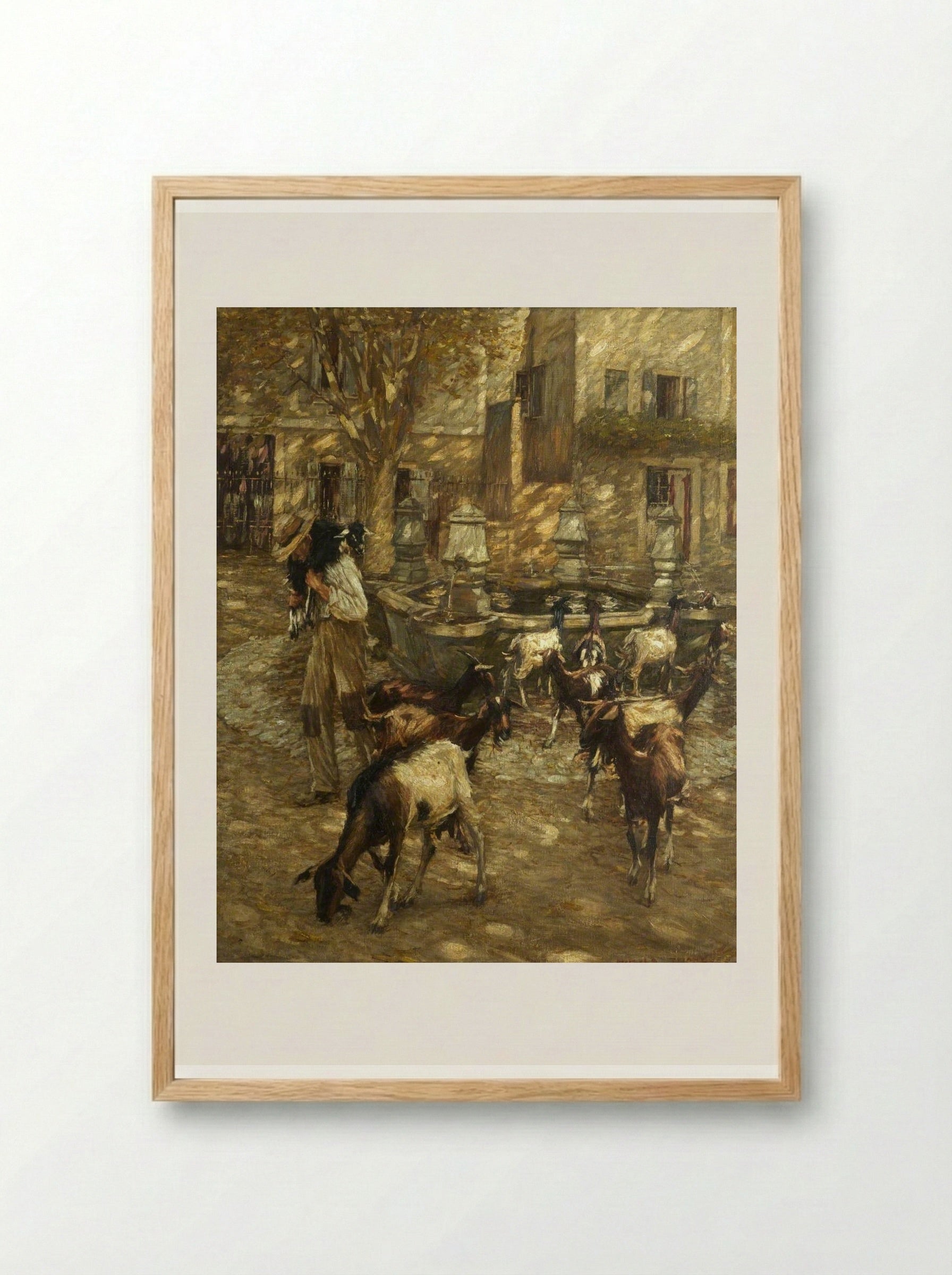Goats at a Fountain - Henry Herbert La Thangue - Framed Print Wood