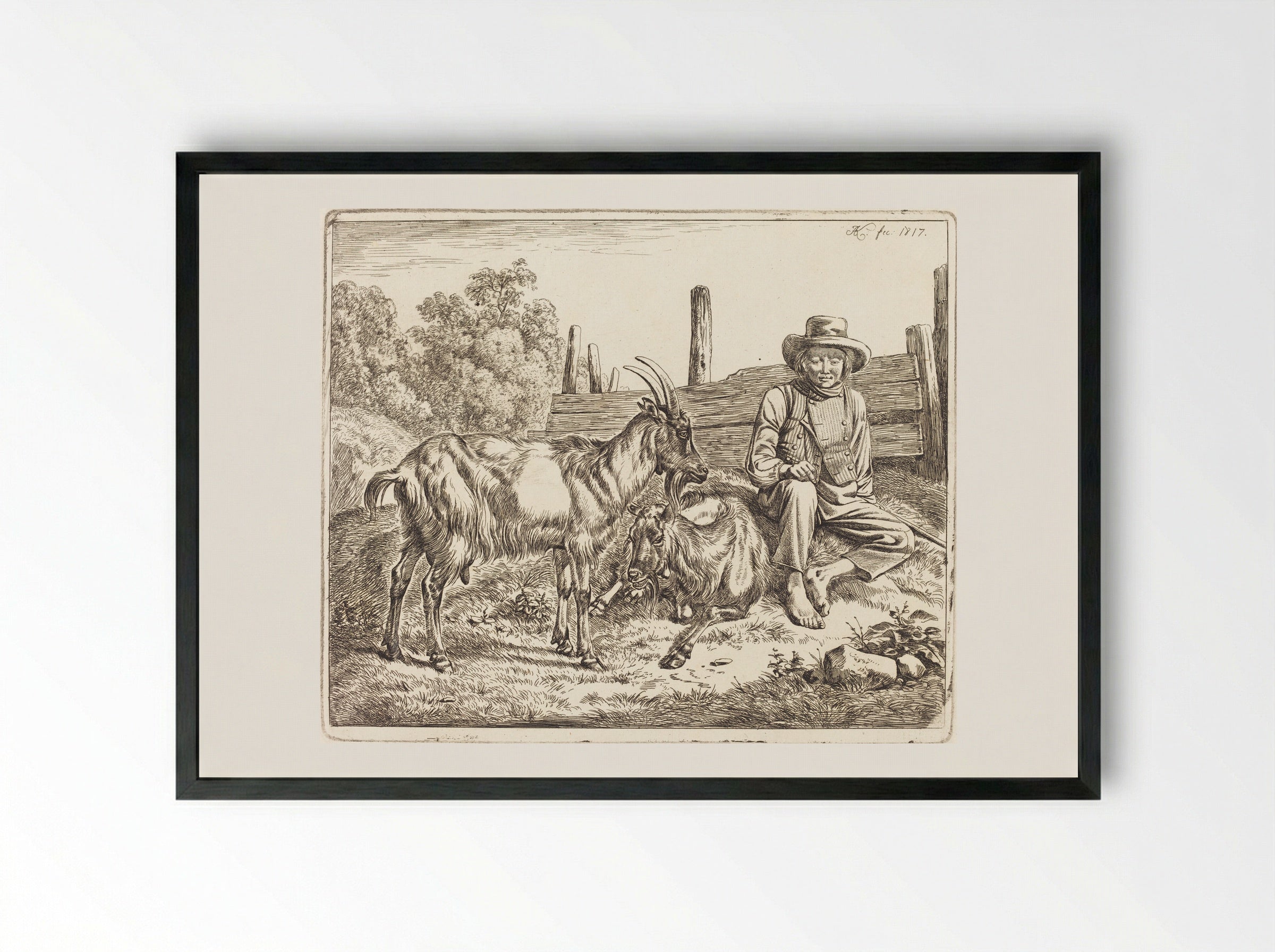Goats - Johann Adam Klein - Framed Print Black