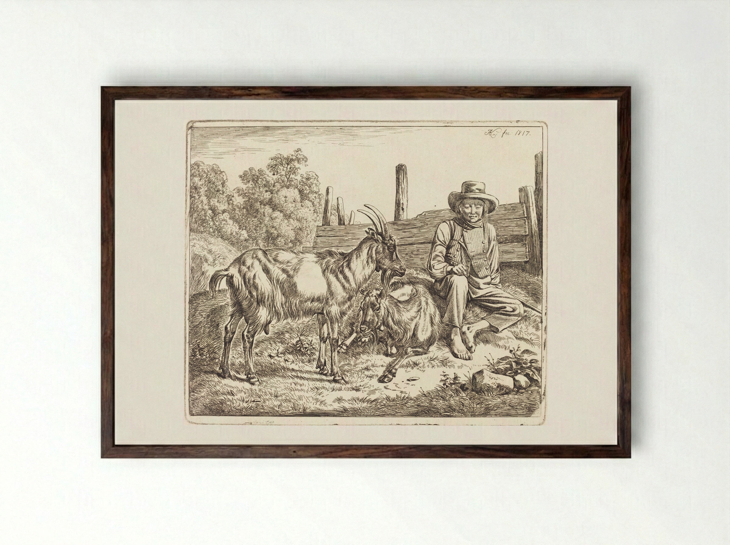 Goats - Johann Adam Klein - Framed Print Dark Wood