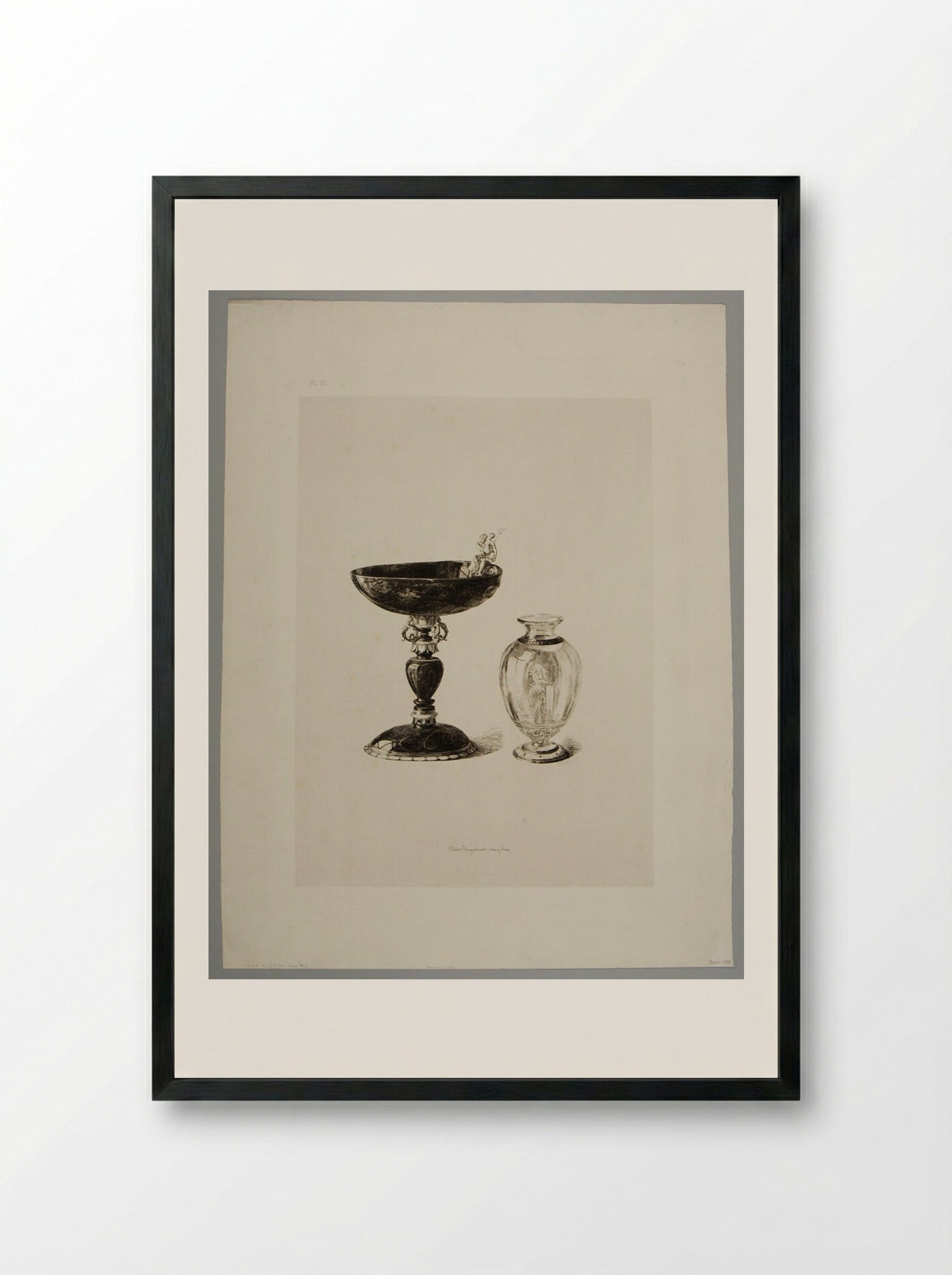 Goblet of Oriental Jasper and Vase of Rock Crystal - Jules Ferdinand Jacquemart - Framed Print Black