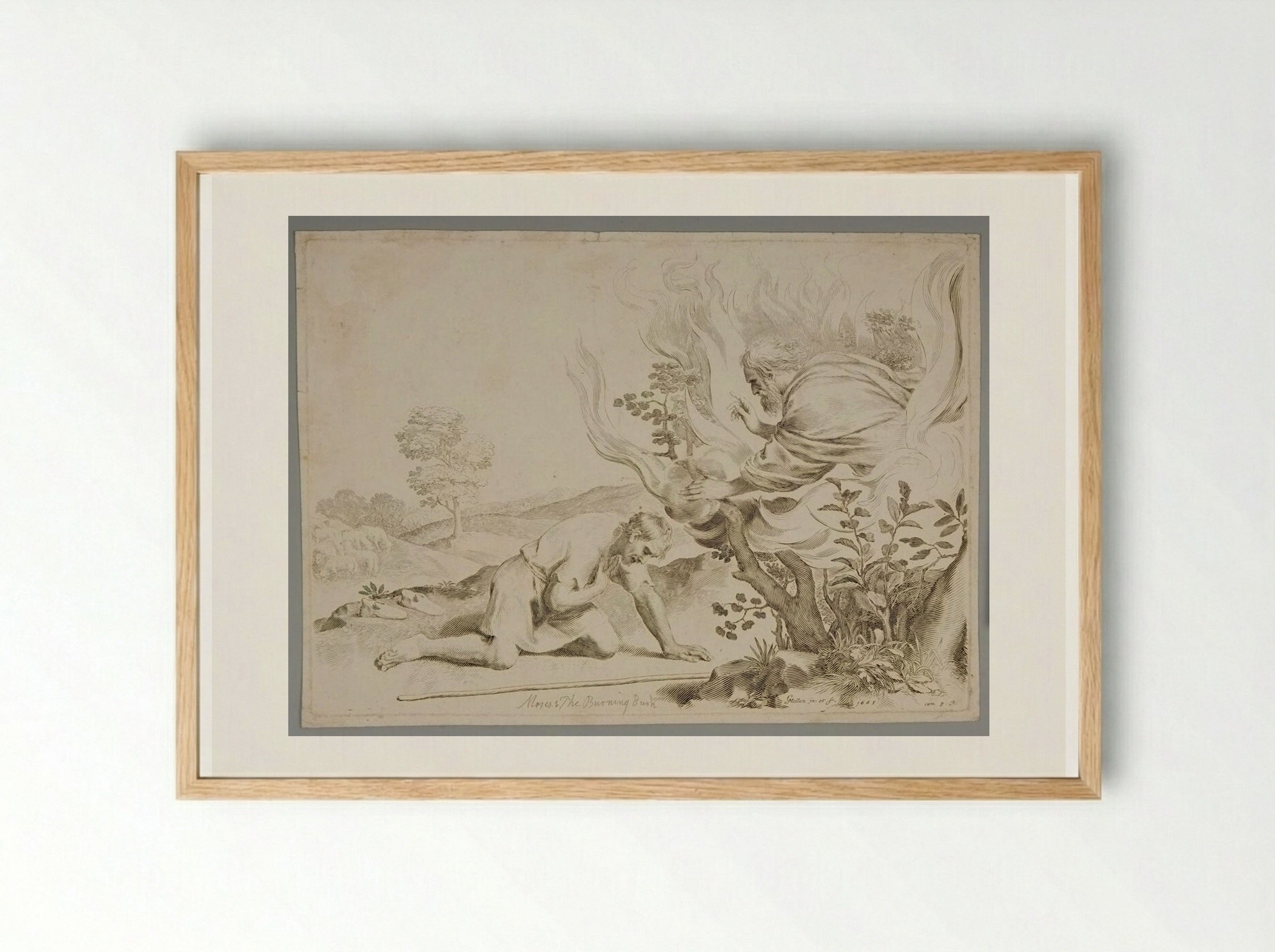 God Appearing to Moses in the Burning Bush - Claude Mellan - Framed Print Wood