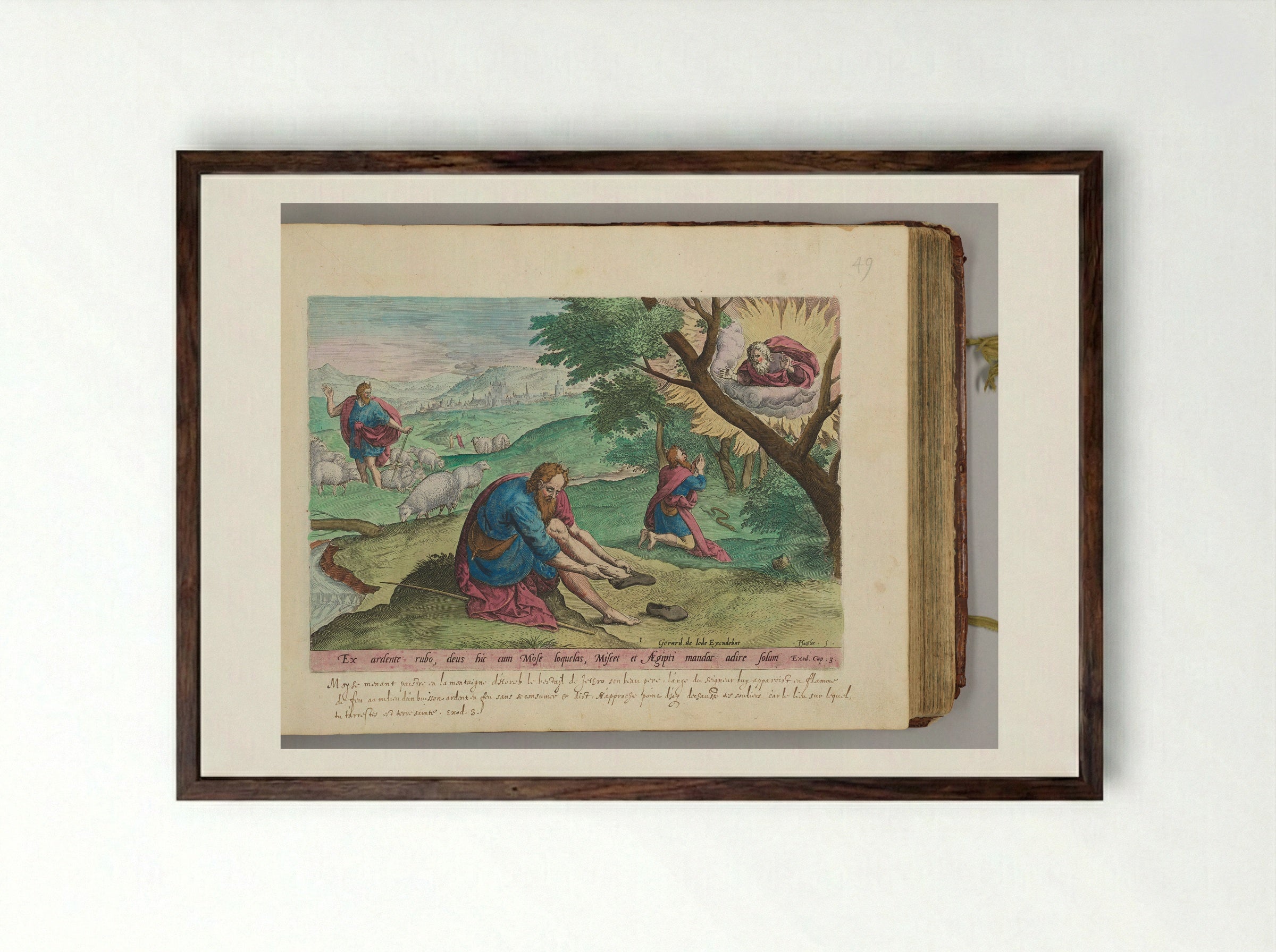 God Appearing to Moses - Johann Sadeler I - Framed Print Dark Wood