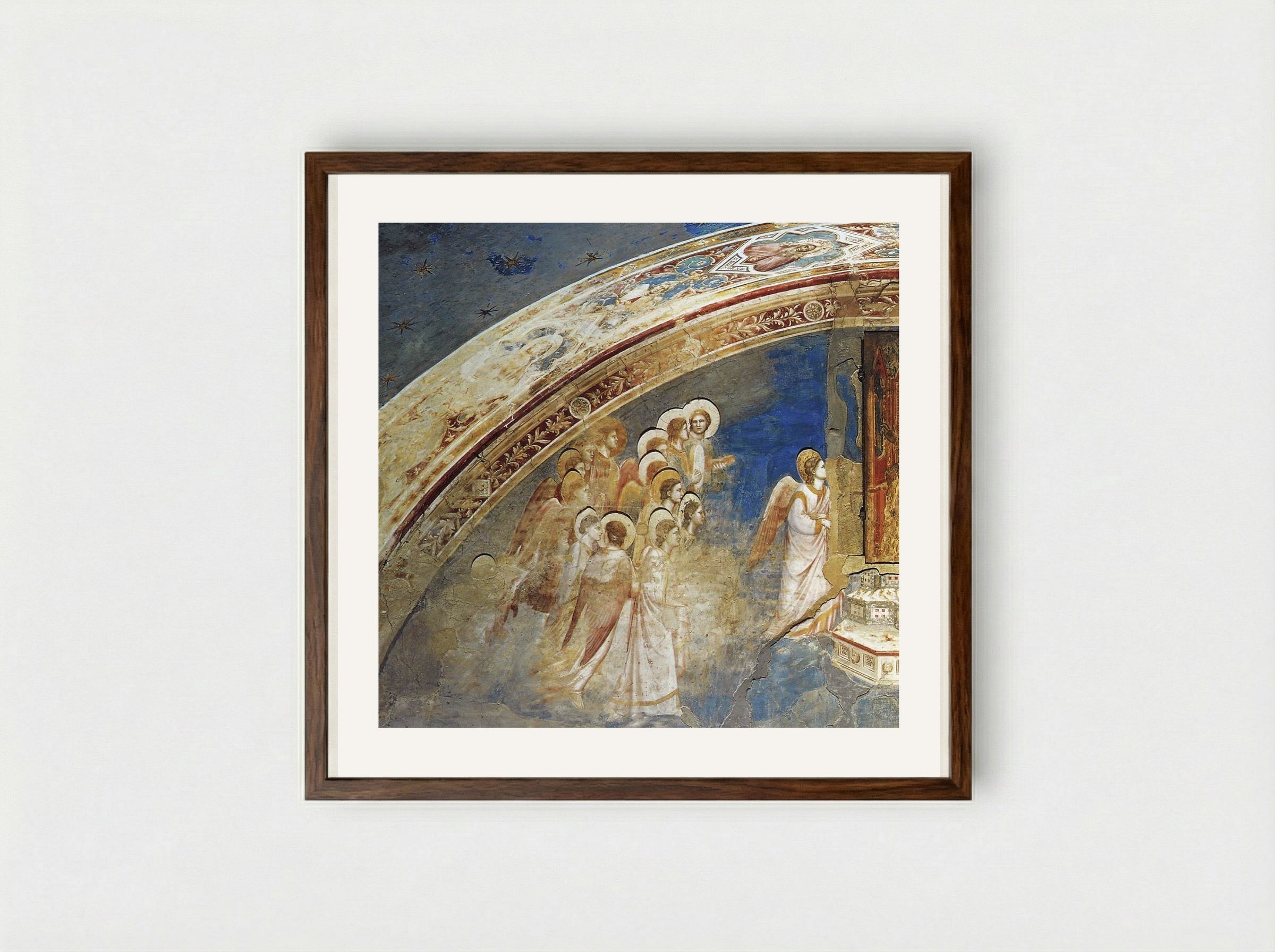 God Sends Gabriel to the Virgin - Giotto di Bondone - Framed Print Dark Wood