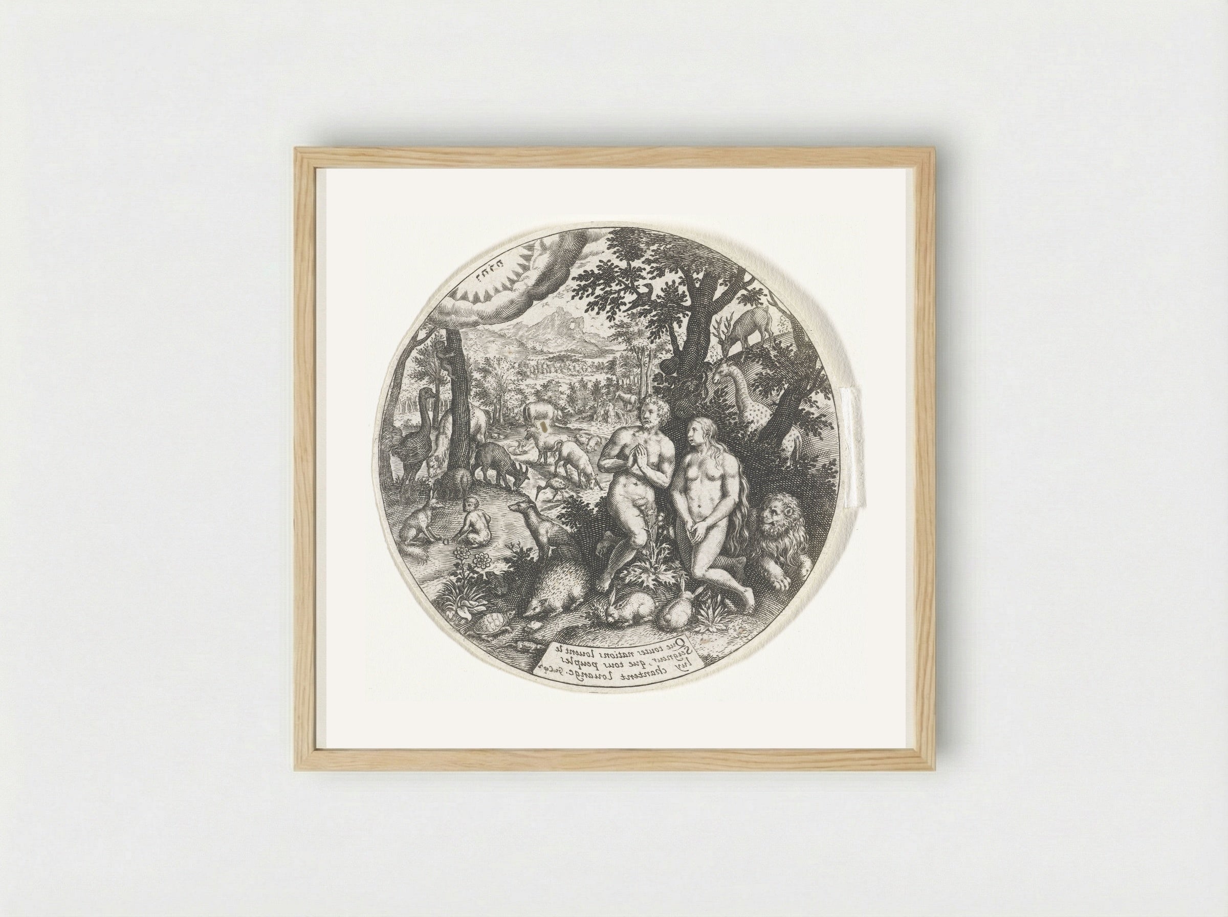 God spreekt met Adam en Eva in het Paradijs - Johann Theodor de Bry - Framed Print Wood