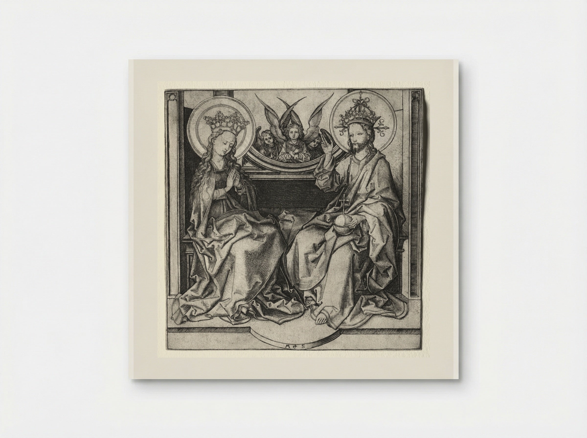 God the Father and the Blessed Virgin Enthroned Attended by Angels - Martin Schongauer - Poster