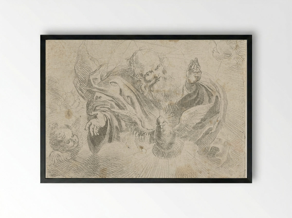 God the Father with the Dove of the Holy Spirit - Jan Miel - Framed Print Black